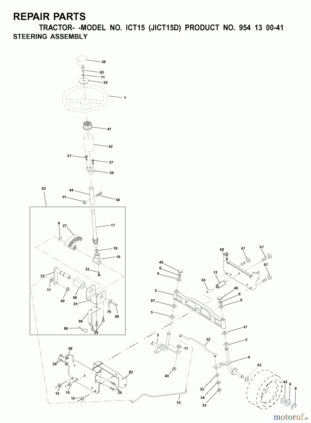 Jonsered Rasen  und Garten Traktoren ICT15 (JICT15D, 954130041) - Jonsered Lawn & Garden Tractor (2001-01) STEERING
