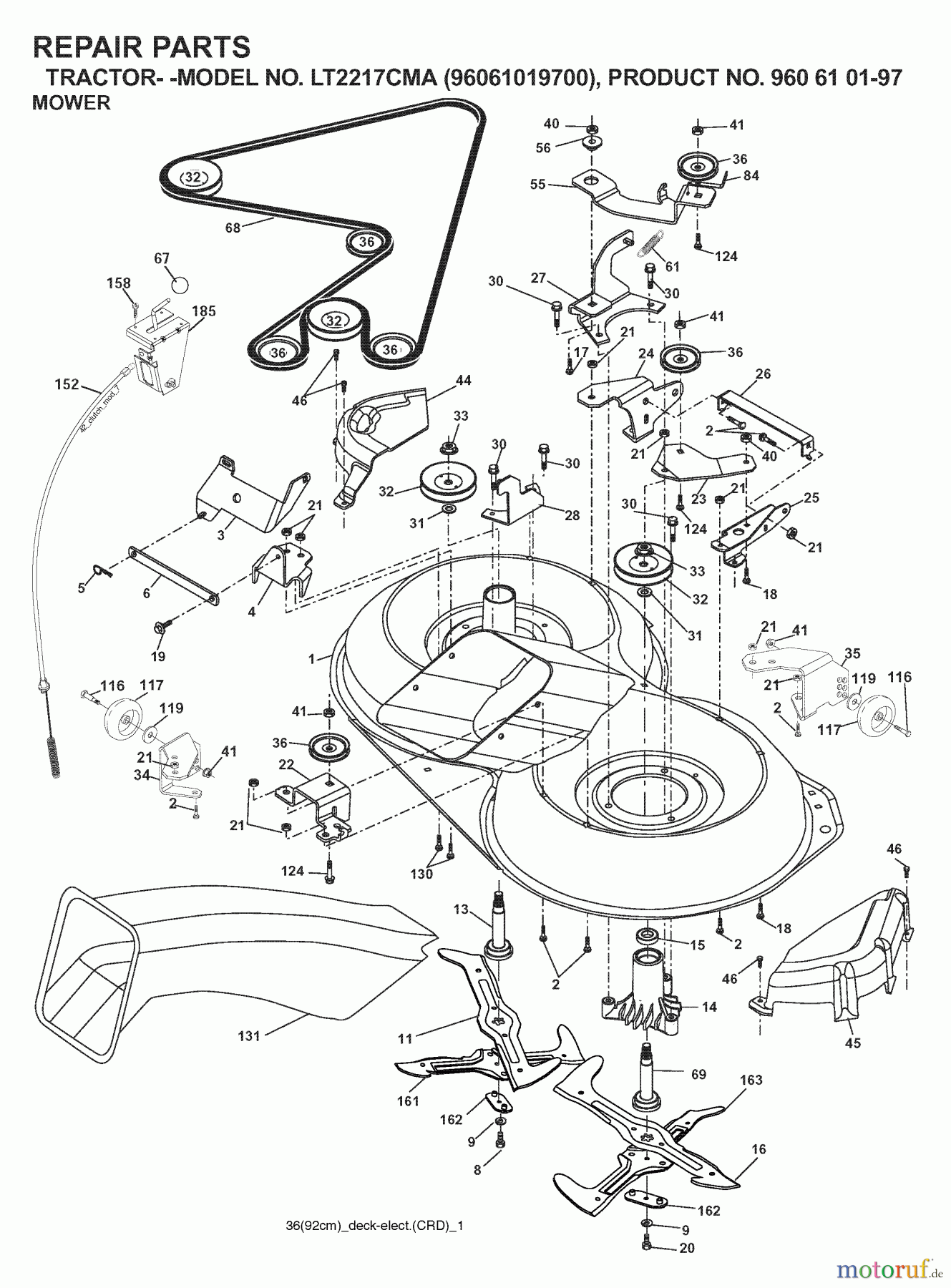  Jonsered Rasen  und Garten Traktoren LT2217 CMA (96061019700) - Jonsered Lawn & Garden Tractor (2007-01) MOWER DECK / CUTTING DECK