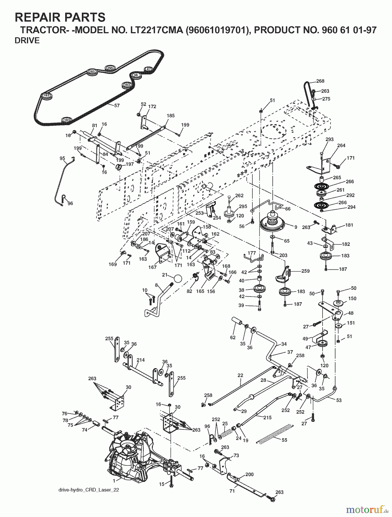  Jonsered Rasen  und Garten Traktoren LT2217 CMA (96061019701) - Jonsered Lawn & Garden Tractor (2007-05) DRIVE