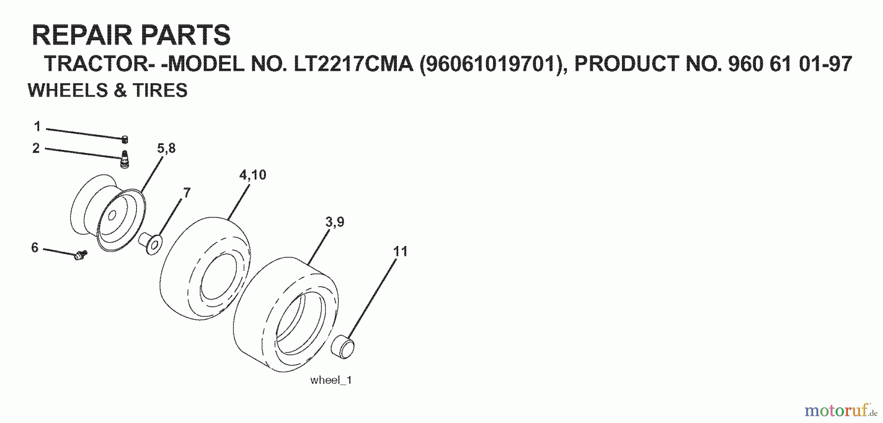  Jonsered Rasen  und Garten Traktoren LT2217 CMA (96061019701) - Jonsered Lawn & Garden Tractor (2007-05) WHEELS TIRES