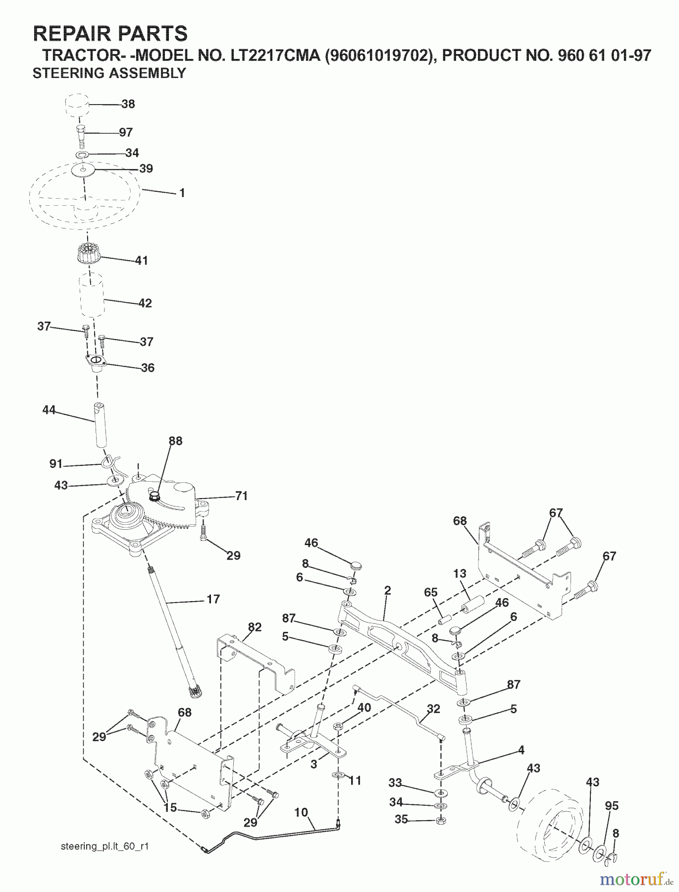  Jonsered Rasen  und Garten Traktoren LT2217 CMA (96061019702) - Jonsered Lawn & Garden Tractor (2007-09) STEERING