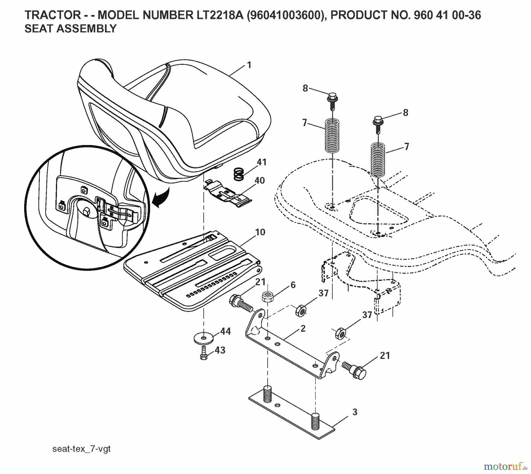  Jonsered Rasen  und Garten Traktoren LT2218 A (96041003600) - Jonsered Lawn & Garden Tractor (2007-04) SEAT