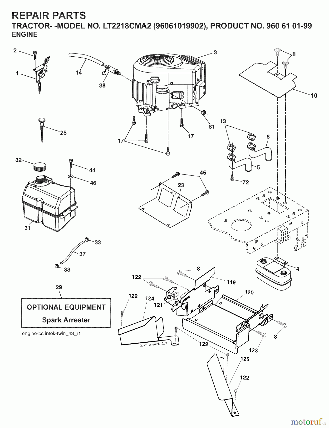 Jonsered Rasen und Garten Traktoren LT2218 CMA2 (96061019902) - Jonsered Lawn & Garden Tractor (2007-07) ENGINE