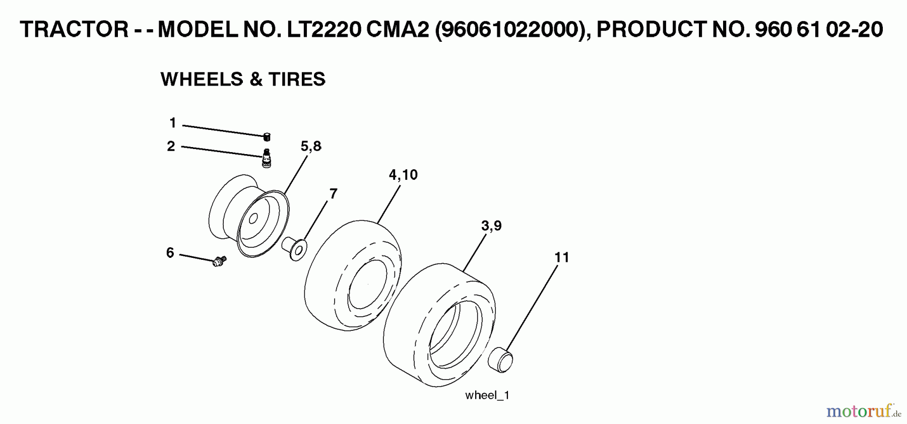 Jonsered Rasen und Garten Traktoren LT2220 CMA2 (96061022000) - Jonsered Lawn & Garden Tractor (2007-04) WHEELS TIRES
