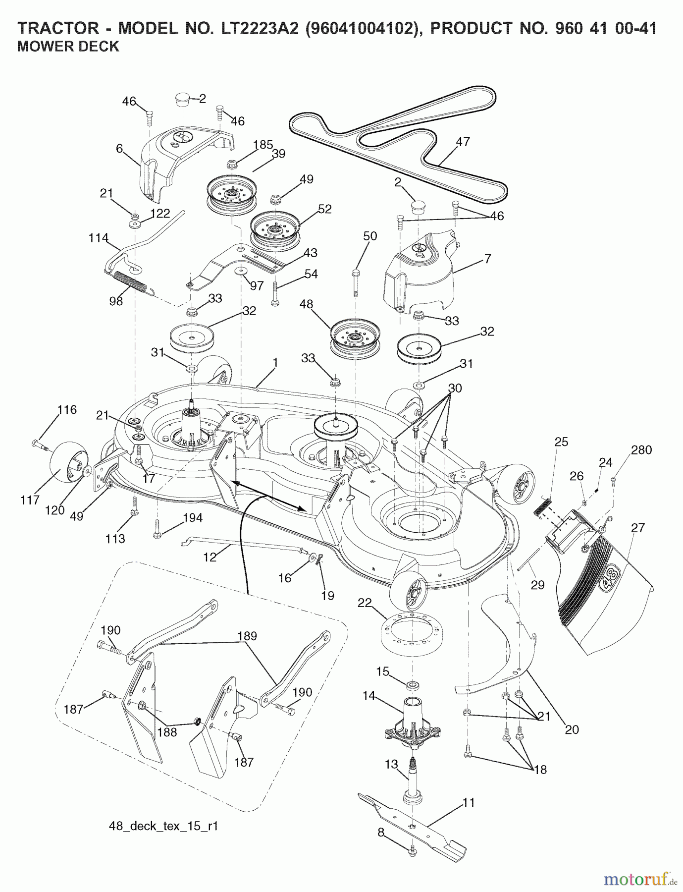 Jonsered Rasen und Garten Traktoren LT2223 A2 (96041004102) - Jonsered Lawn & Garden Tractor (2008-01) MOWER DECK / CUTTING DECK