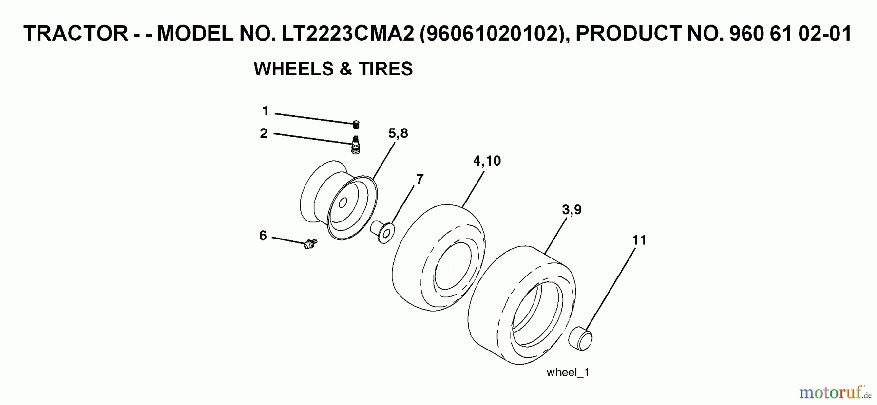  Jonsered Rasen  und Garten Traktoren LT2223 CMA2 (96061020102) - Jonsered Lawn & Garden Tractor (2007-10) WHEELS TIRES