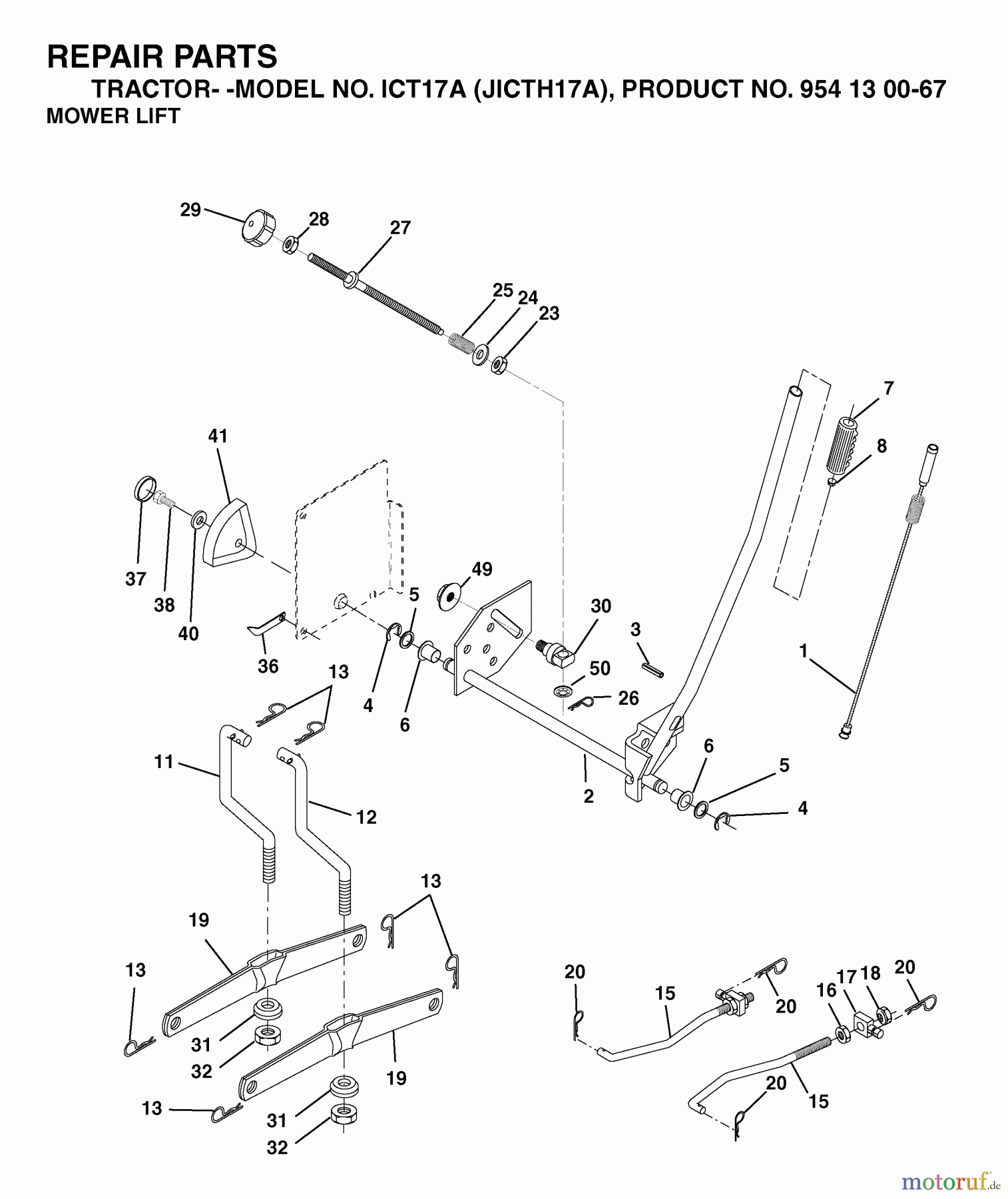  Jonsered Rasen  und Garten Traktoren ICT17A (JICTH17A, 954130067) - Jonsered Lawn & Garden Tractor (2002-02) MOWER LIFT / DECK LIFT
