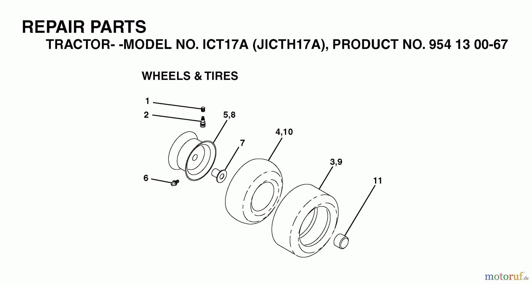 Jonsered Rasen  und Garten Traktoren ICT17A (JICTH17A, 954130067) - Jonsered Lawn & Garden Tractor (2002-02) WHEELS TIRES