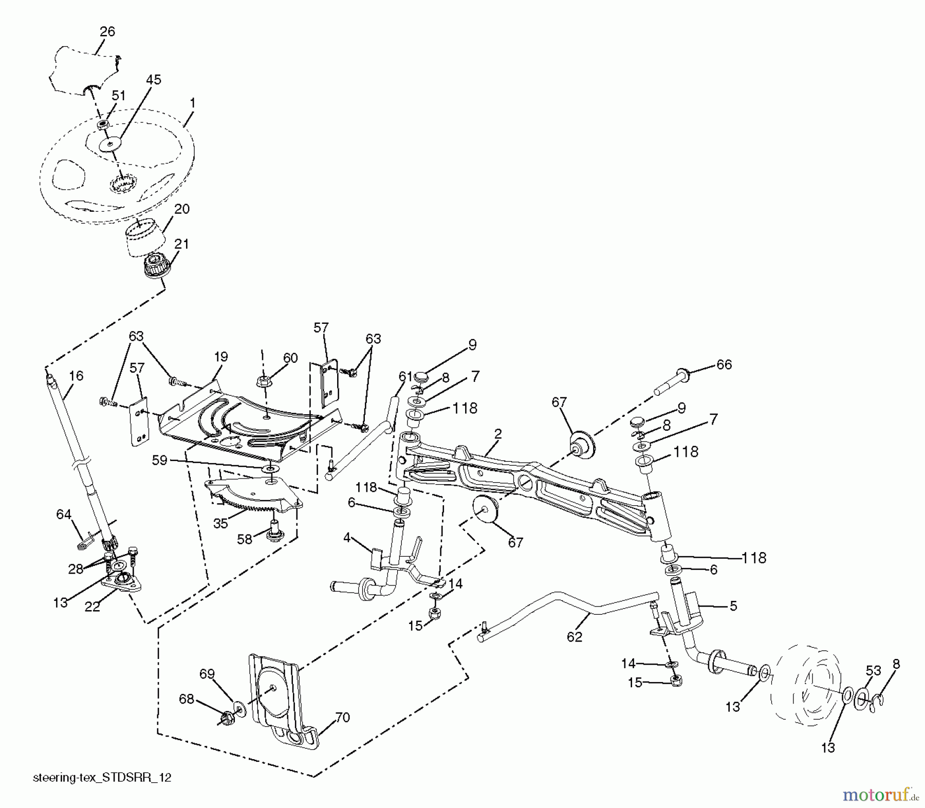  Jonsered Rasen  und Garten Traktoren LT2226 A2 (96041014501) - Jonsered Lawn & Garden Tractor (2010-02) STEERING