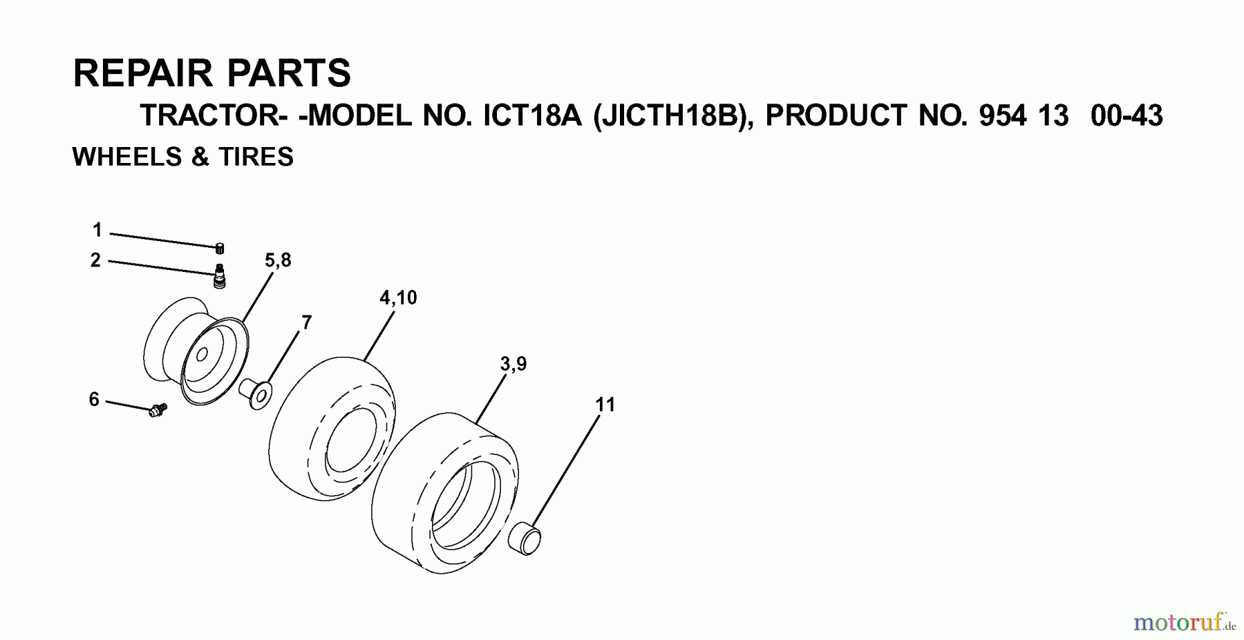  Jonsered Rasen  und Garten Traktoren ICT18A (JICTH18B, 954130043) - Jonsered Lawn & Garden Tractor (2001-02) WHEELS TIRES