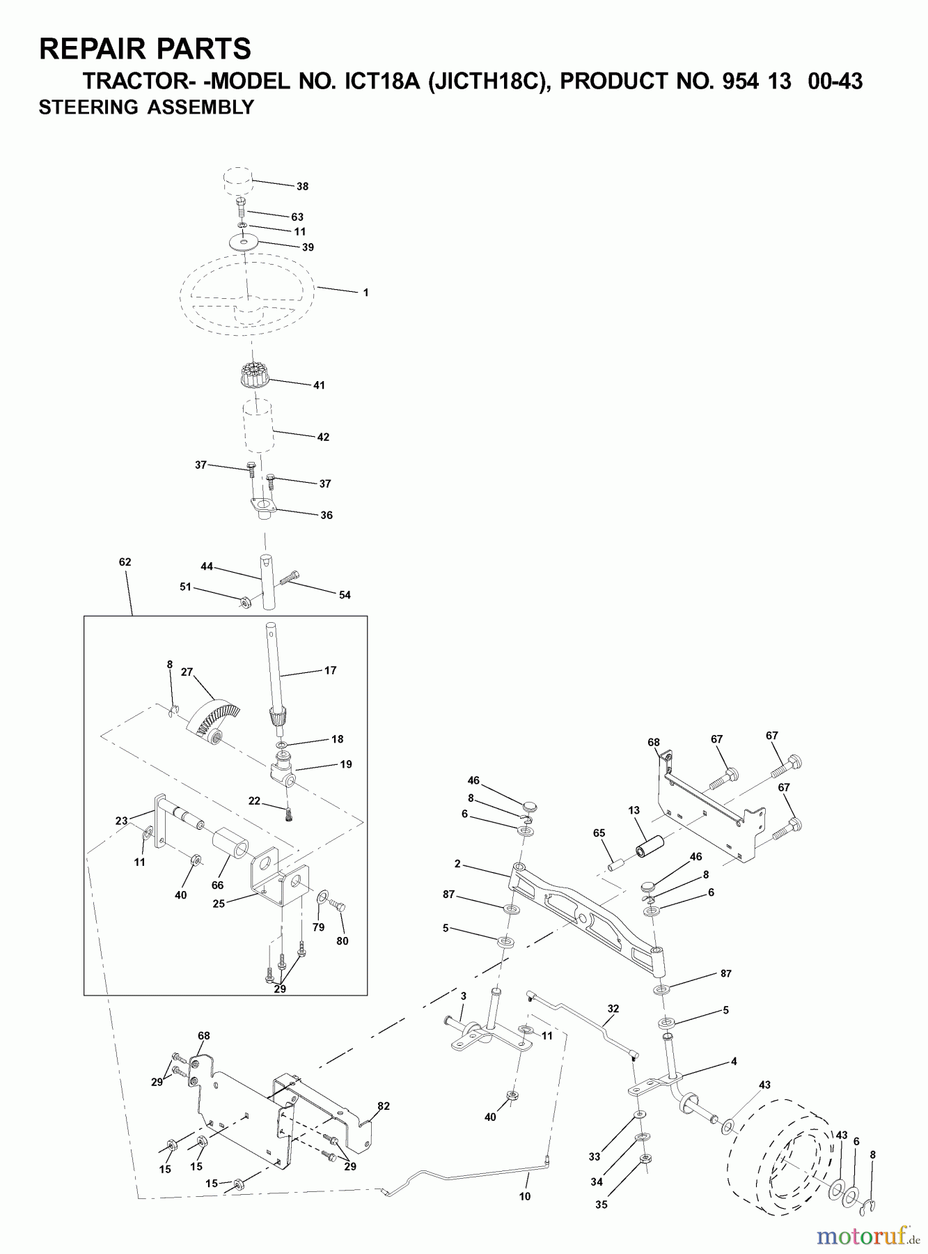  Jonsered Rasen  und Garten Traktoren ICT18A (JICTH18C, 954130043) - Jonsered Lawn & Garden Tractor (2001-02) STEERING
