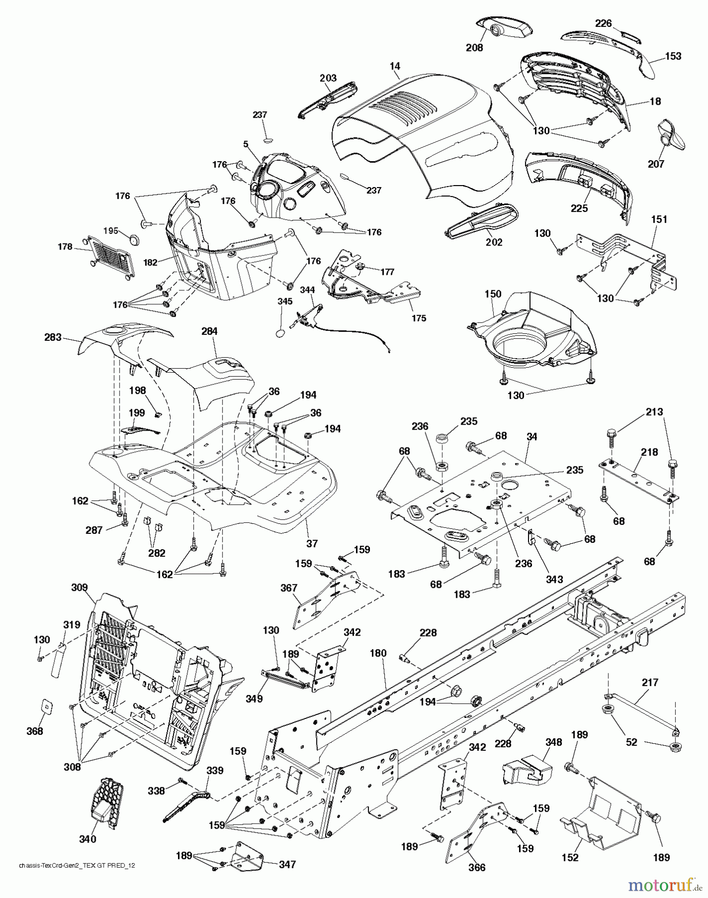 Jonsered Rasen und Garten Traktoren LT2320 CMA2 (96051007300) - Jonsered Lawn & Garden Tractor (2012-11) CHASSIS ENCLOSURES