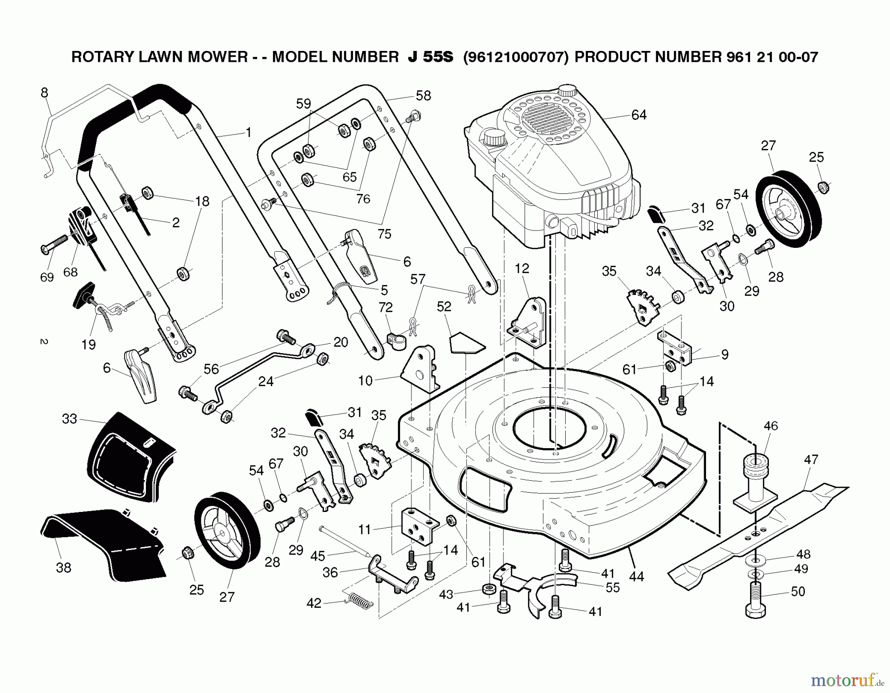 Jonsered Rasenmäher LM2155MD (96121001903) - Jonsered Walk-Behind Mower (2011-11) FRAME ENGINE