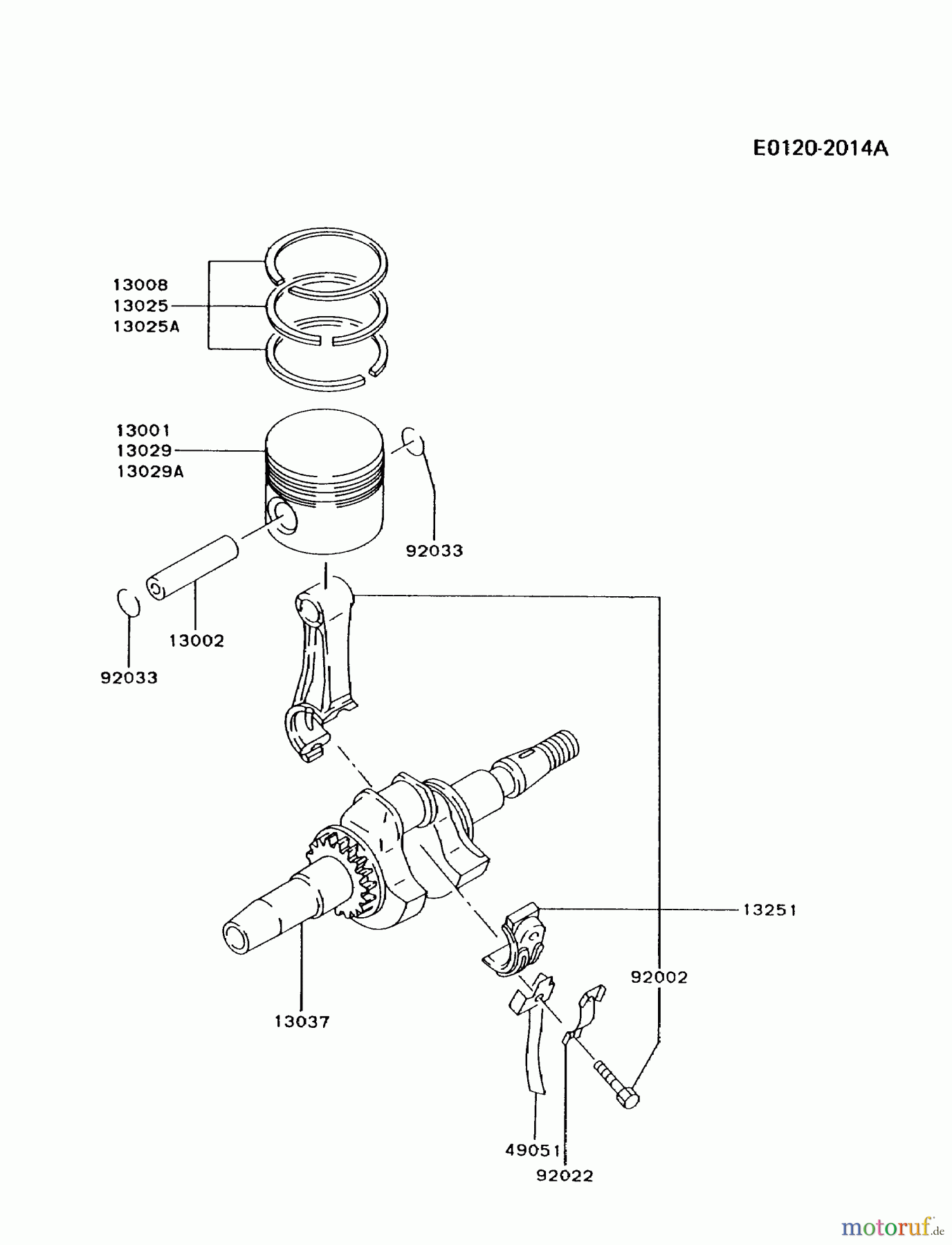 Kawasaki Motoren Motoren, Horizontal FA130D-BS07 - Kawasaki FA130D 4-Stroke Engine PISTON/CRANKSHAFT