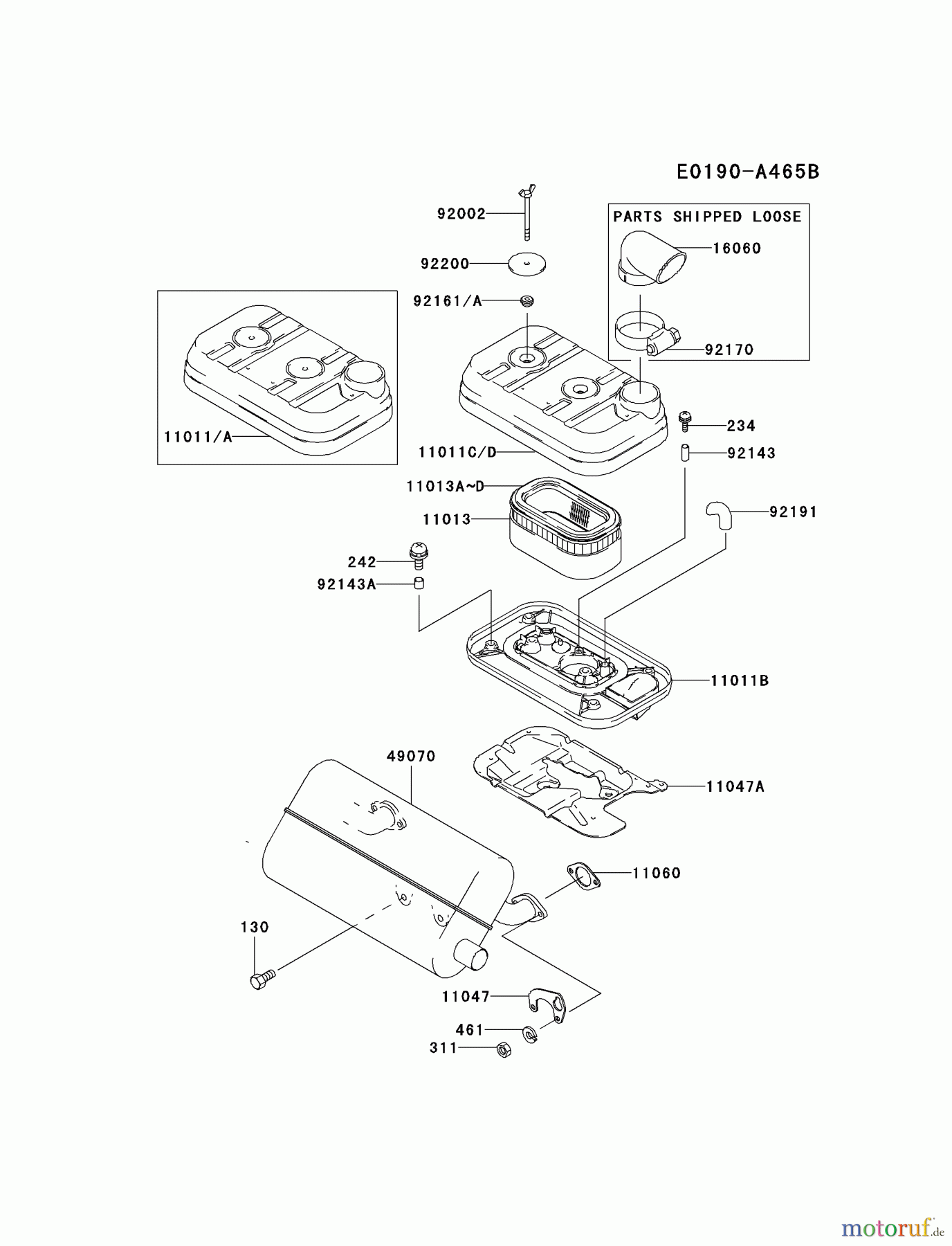  Kawasaki Motoren Motoren, Horizontal FD661D-ES02 - Kawasaki FD661D 4-Stroke Engine AIR-FILTER/MUFFLER