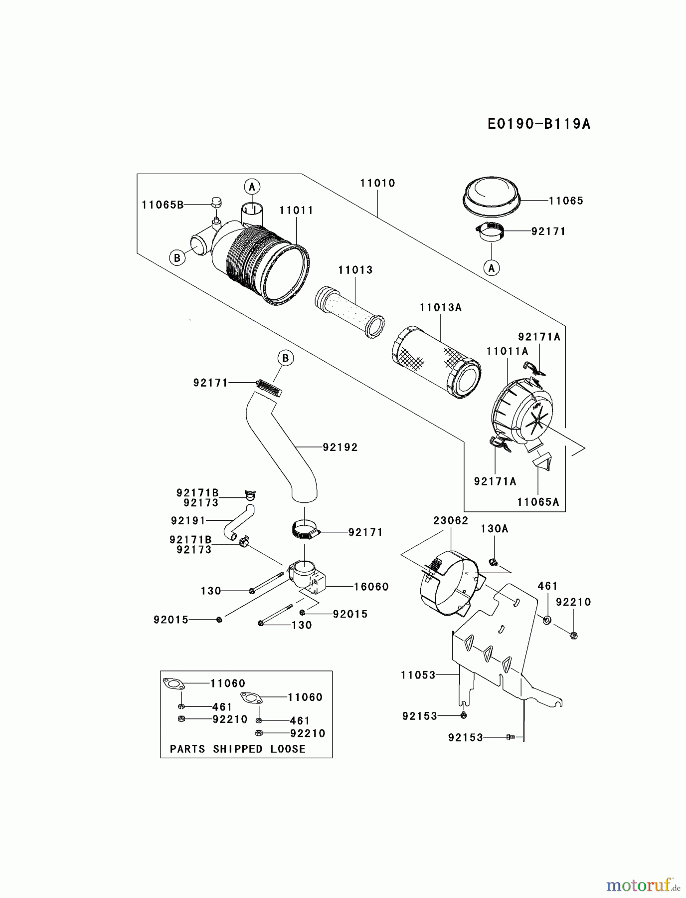 Kawasaki Motoren Motoren Vertikal FH641V - DS25 bis FS481V - BS13 FH680V-AS41 - Kawasaki FH680V 4-Stroke Engine AIR-FILTER/MUFFLER