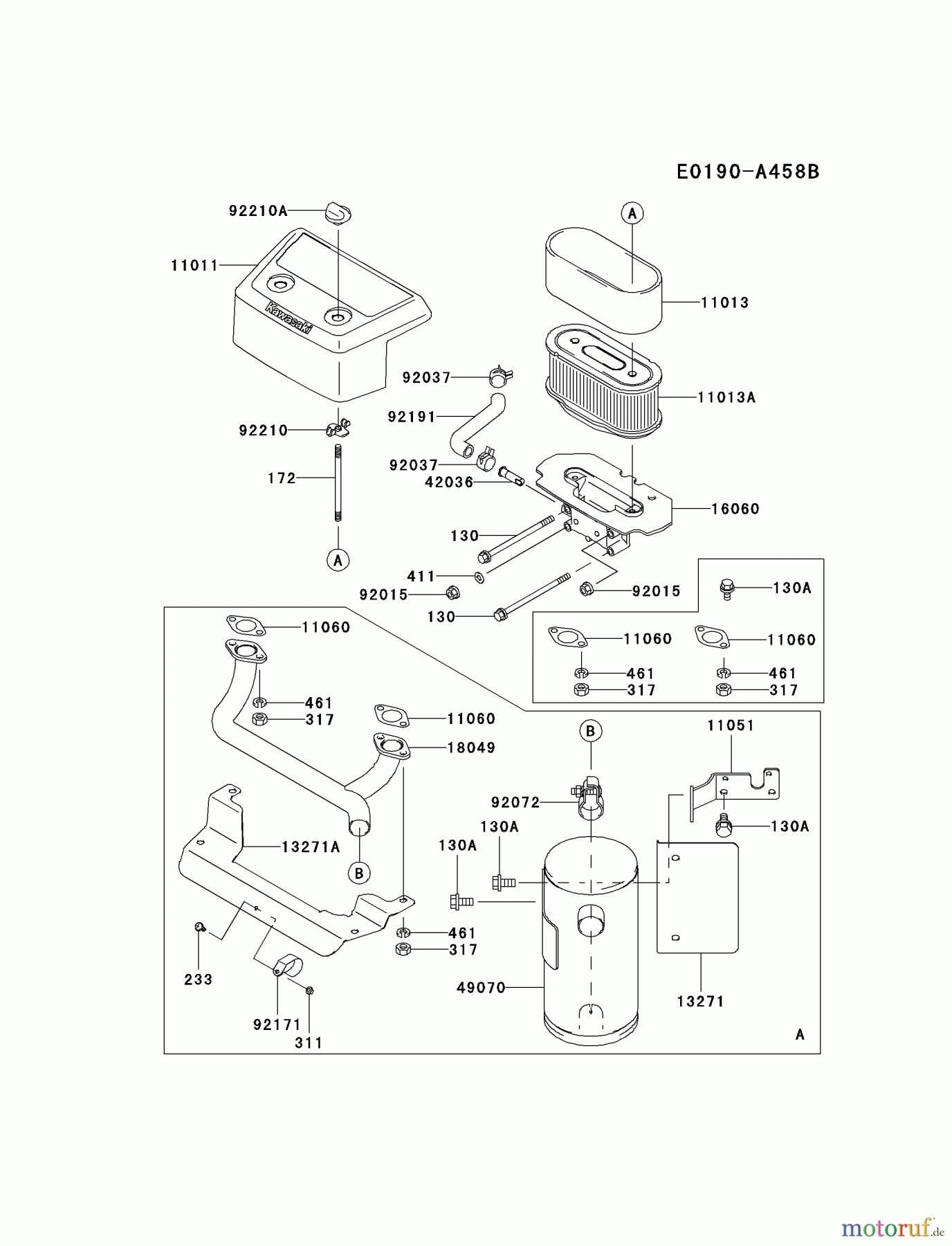  Kawasaki Motoren Motoren Vertikal FH641V - DS25 bis FS481V - BS13 FH680V-DS07 - Kawasaki FH680V 4-Stroke Engine AIR-FILTER/MUFFLER