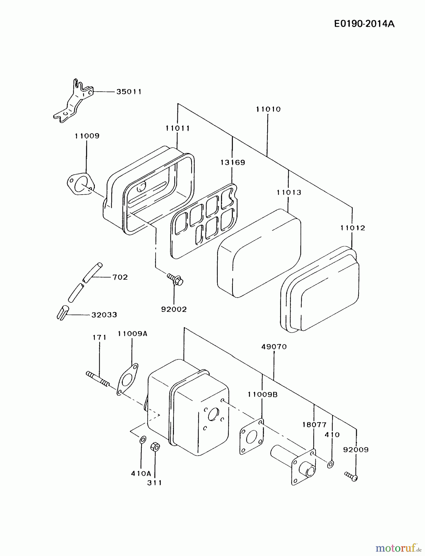  Kawasaki Motoren Motoren, Horizontal FA130D-GS06 - Kawasaki FA130D 4-Stroke Engine AIR-FILTER/MUFFLER