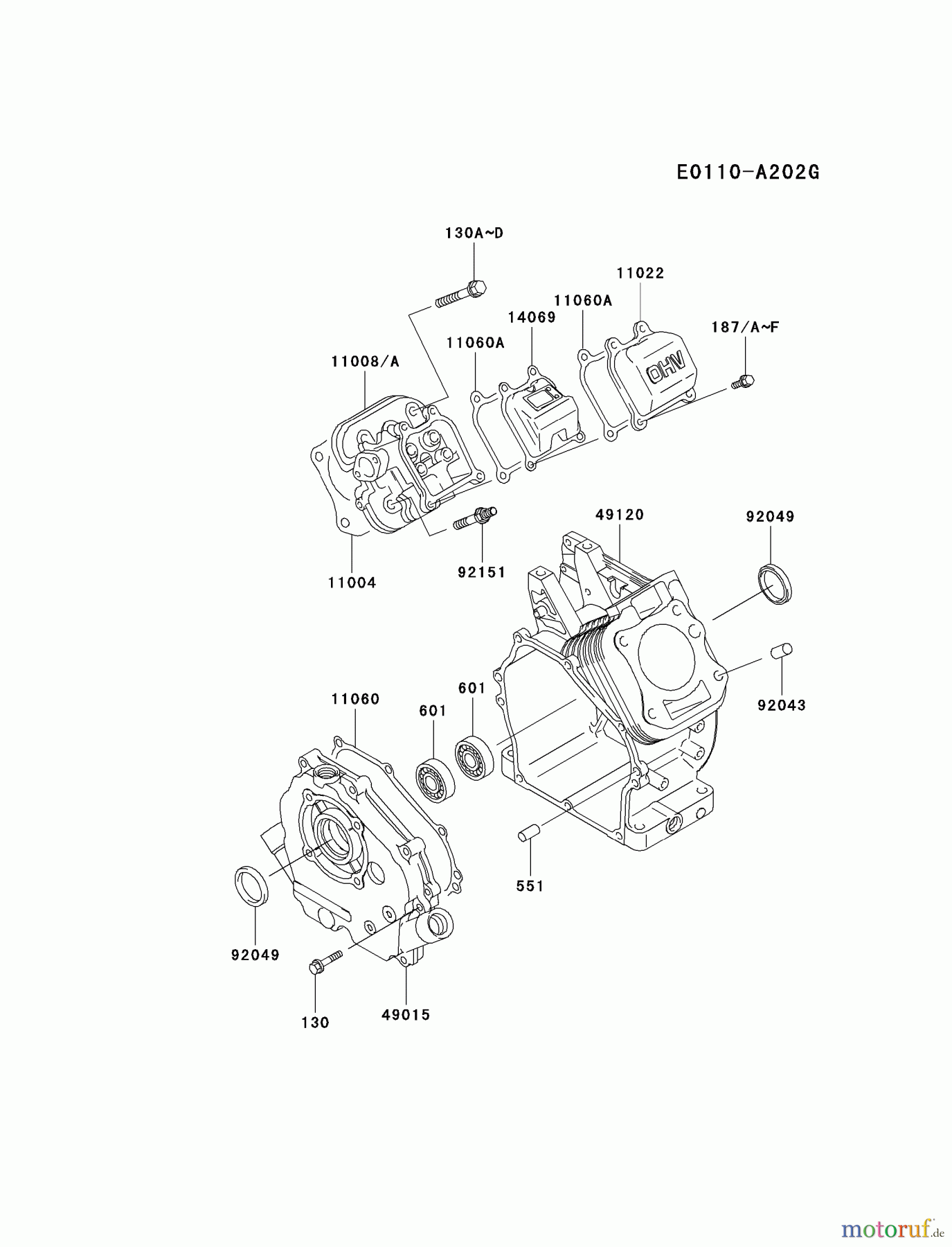  Kawasaki Motoren Motoren, Horizontal FE120D-DS04 - Kawasaki FE120D 4-Stroke Engine CYLINDER/CRANKCASE