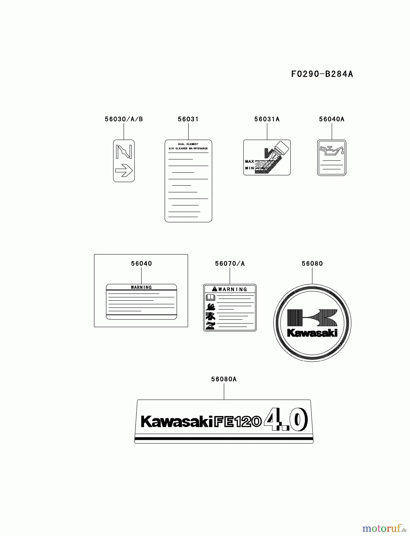  Kawasaki Motoren Motoren, Horizontal FE120D-DS04 - Kawasaki FE120D 4-Stroke Engine LABEL