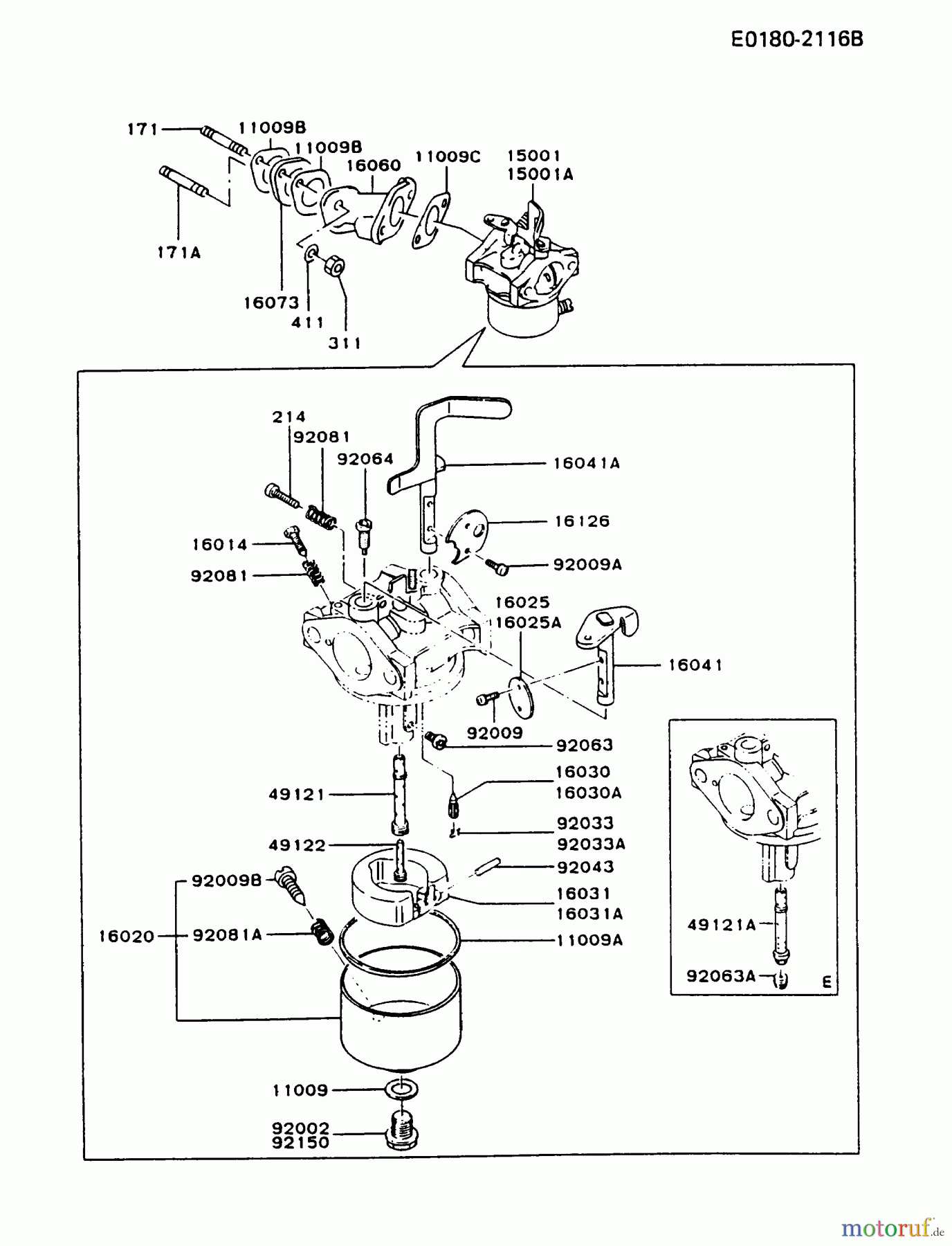 Kawasaki Motoren Motoren, Horizontal FA210D-DS10 - Kawasaki FA210D 4-Stroke Engine CARBURETOR