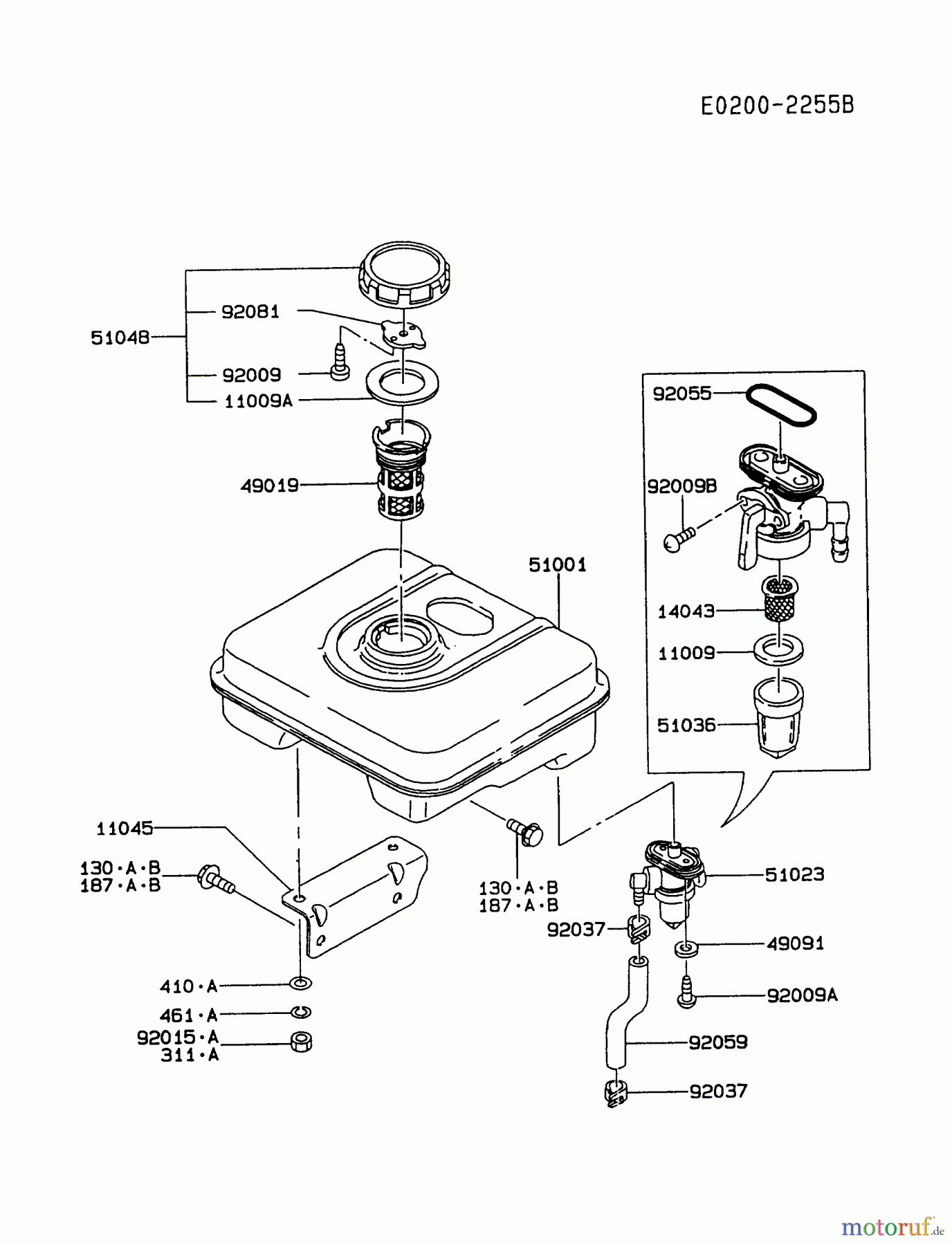  Kawasaki Motoren Motoren, Horizontal FA076D-BS09 - Kawasaki FA076D 4-Stroke Engine FUEL-TANK/FUEL-VALVE