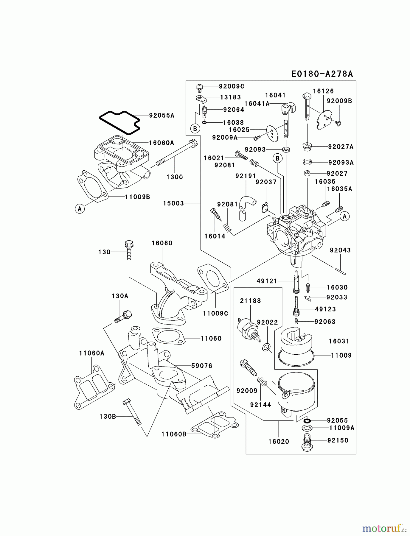 Kawasaki Motoren Motoren, Horizontal FD501D-AS00 - Kawasaki FD501D 4-Stroke Engine CARBURETOR #1