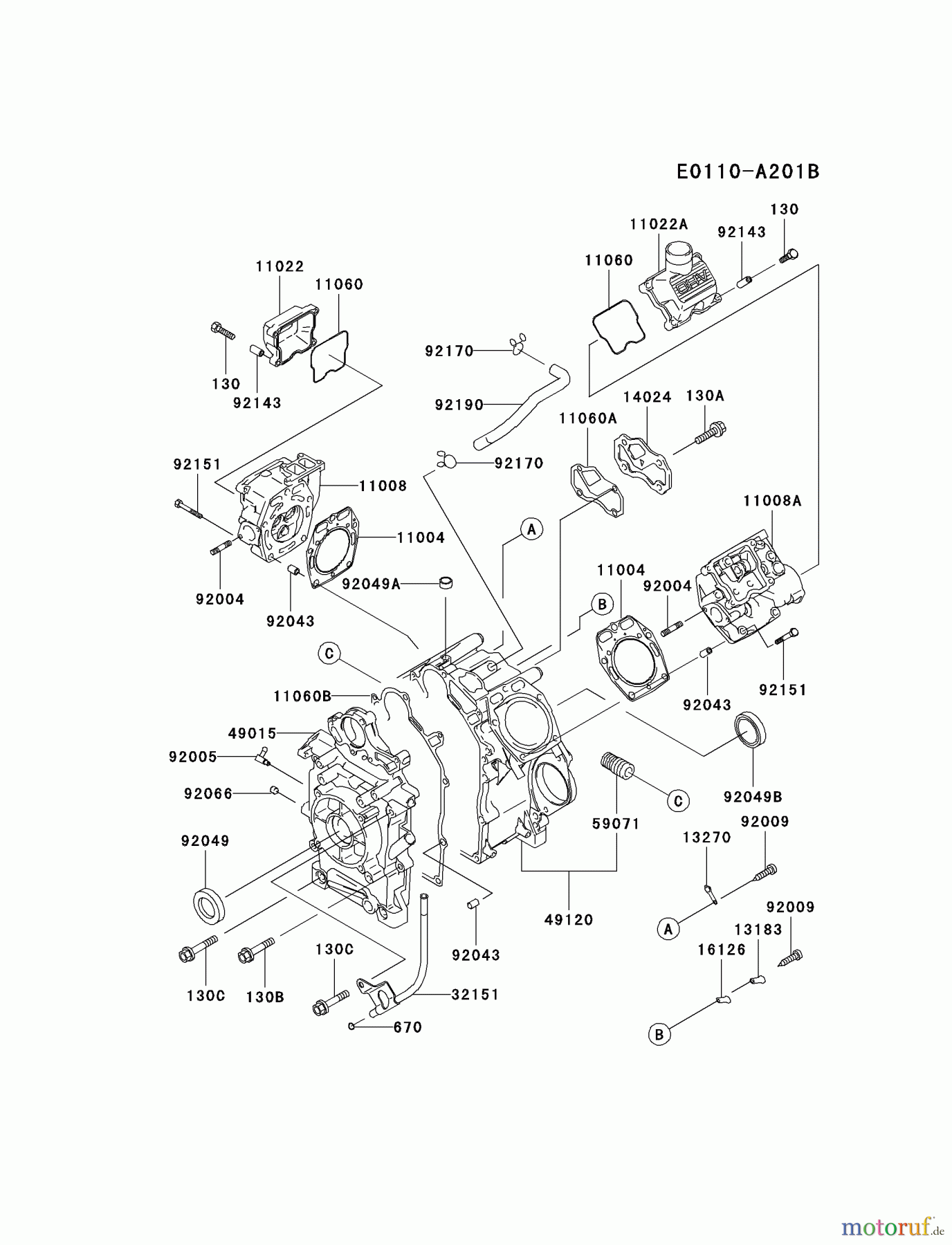  Kawasaki Motoren Motoren, Horizontal FD501D-AS01 - Kawasaki FD501D 4-Stroke Engine CYLINDER/CRANKCASE