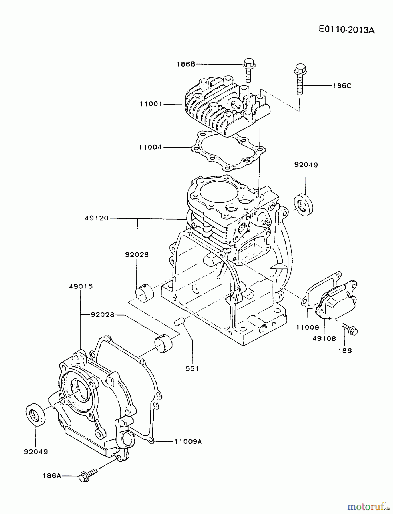 Kawasaki Motoren Motoren, Horizontal FA076D-ES05 - Kawasaki FA076D 4-Stroke Engine CYLINDER/CRANKCASE