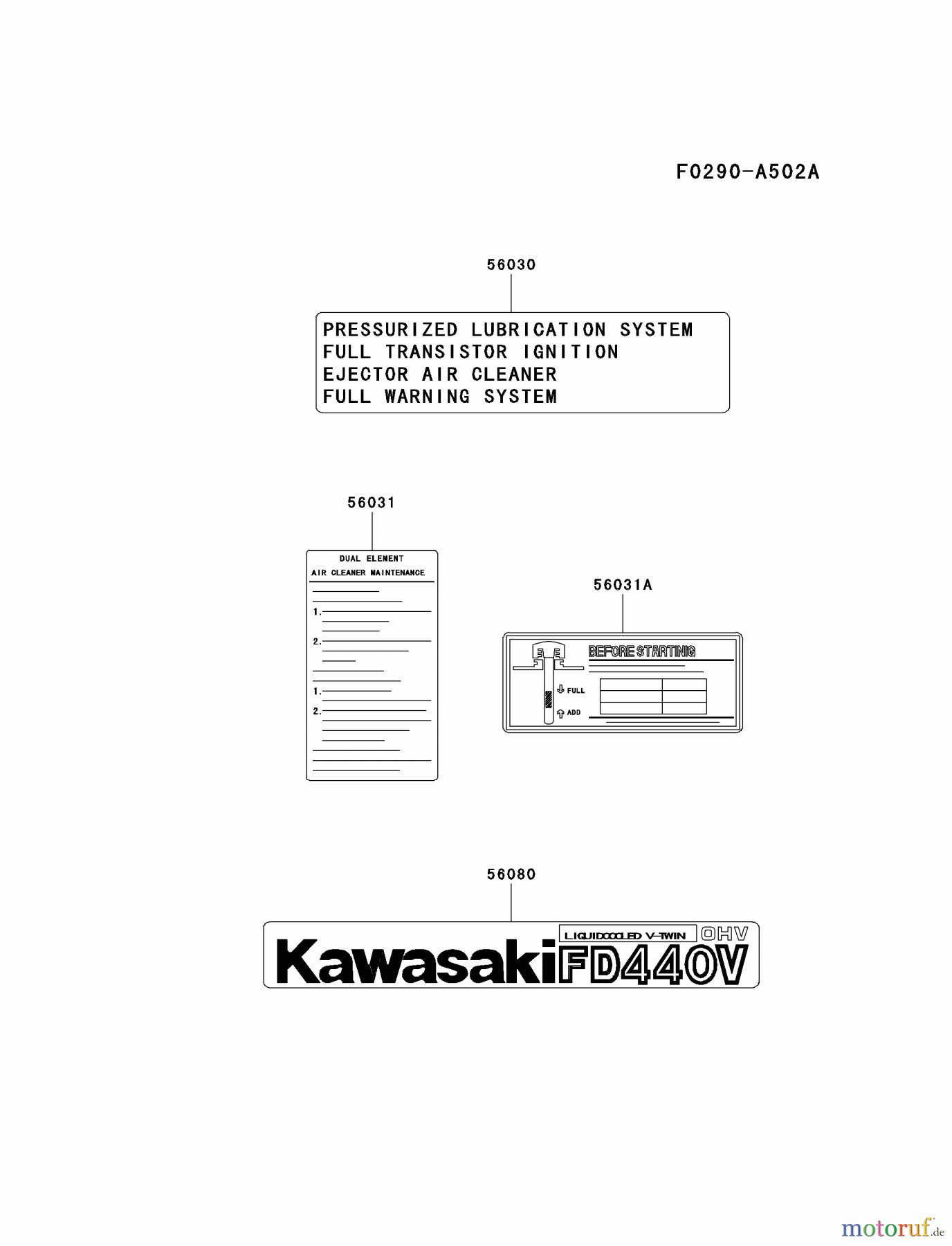 Kawasaki Motoren Motoren Vertikal FA210V - AS02 bis FH641V - DS24 FD440V-AS02 - Kawasaki FD440V 4-Stroke Engine LABEL