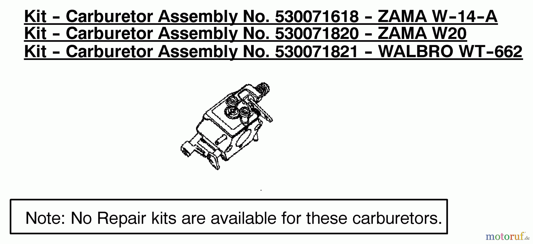  Poulan / Weed Eater Motorsägen 1975 (Type 1) - Poulan Woodshark Chainsaw Carburetor Assembly (Walbro WT-662) P/N 530071821