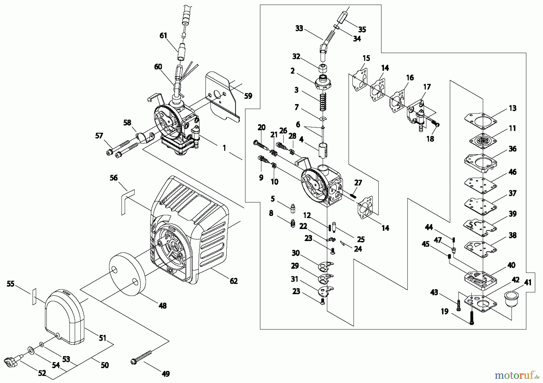  Shindaiwa Trimmer, Faden / Bürste B450 AUS - Shindaiwa String Trimmer / Brush Cutter, S/N: 20003851 - 20004630 Carburetor / Air Filter
