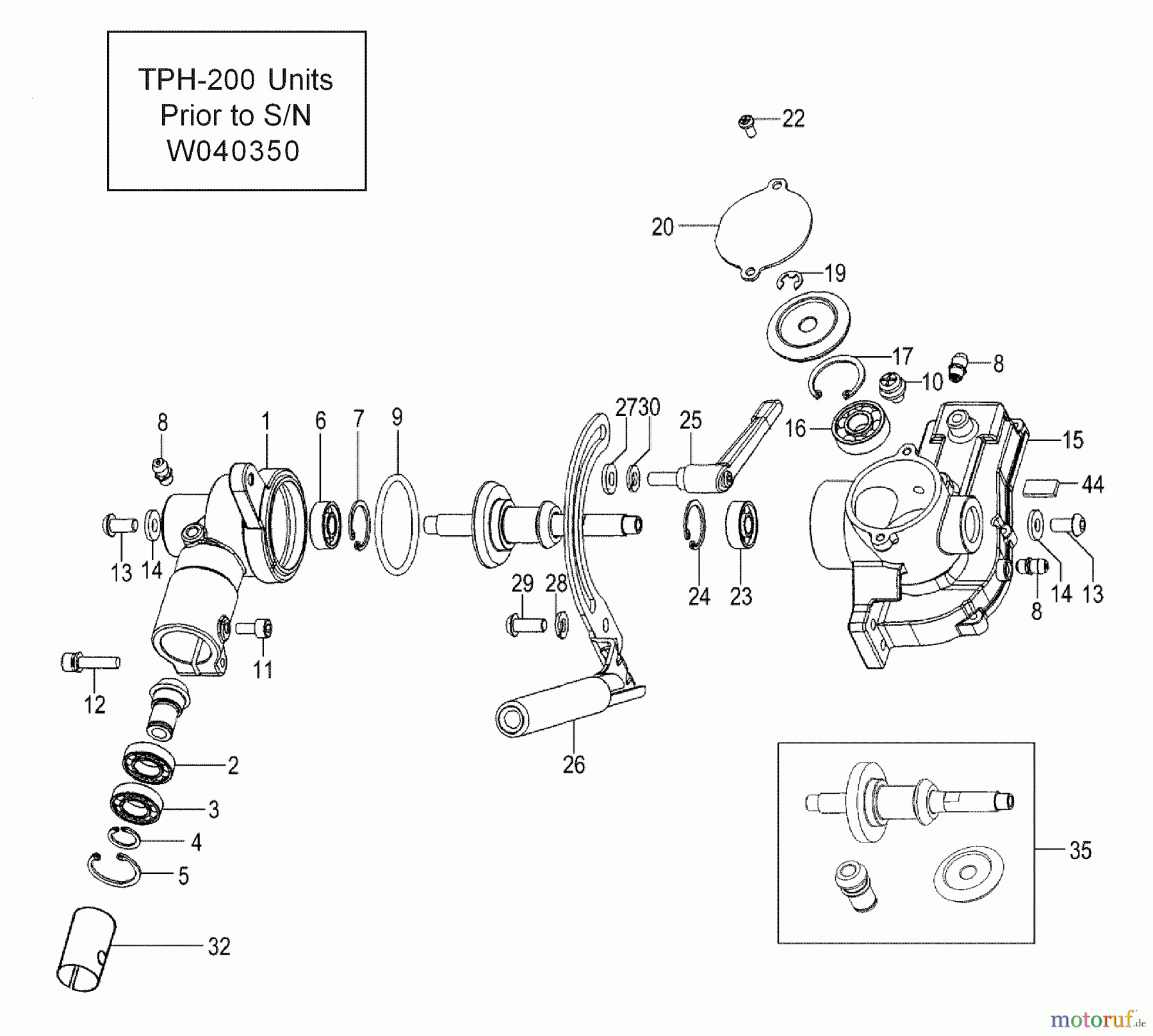  Tanaka Zubehör TPH-200 - Tanaka Articulating Hedgetrimmer Attachment Gear Case, Adjusting Handle, Gears (Prior to S/N W040350)