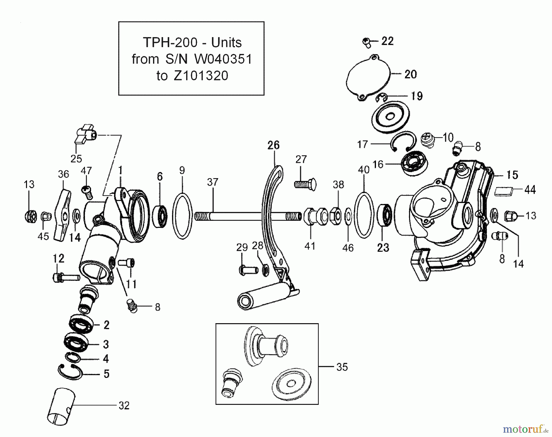  Tanaka Zubehör TPH-210 - Tanaka Articulating Hedgetrimmer Attachment Gear Case, Adjusting Handle, Gears (S/N W040351 to Z101320)