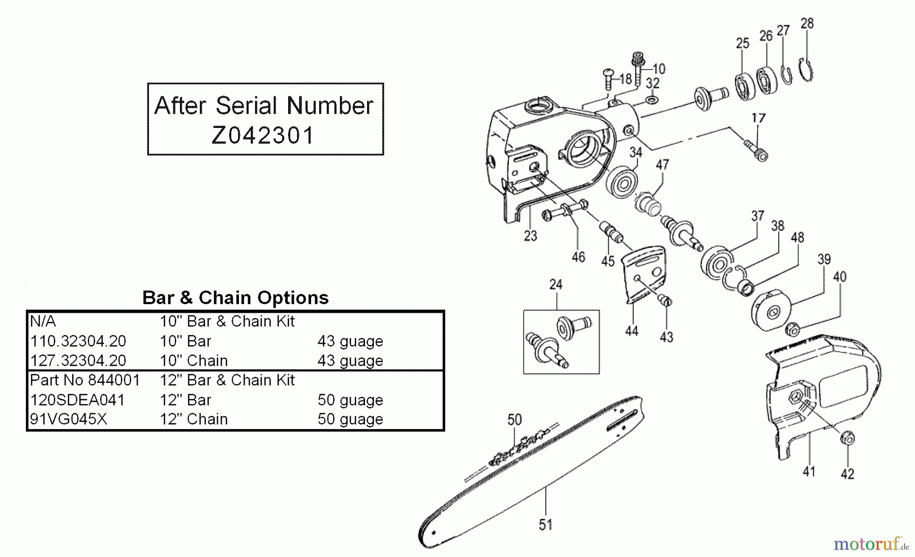 Tanaka Hochentaster TPS-2501 - Tanaka Extended Reach Pole Saw Side Cover, Sprocket, Bar & Chain After Serial Number Z042301