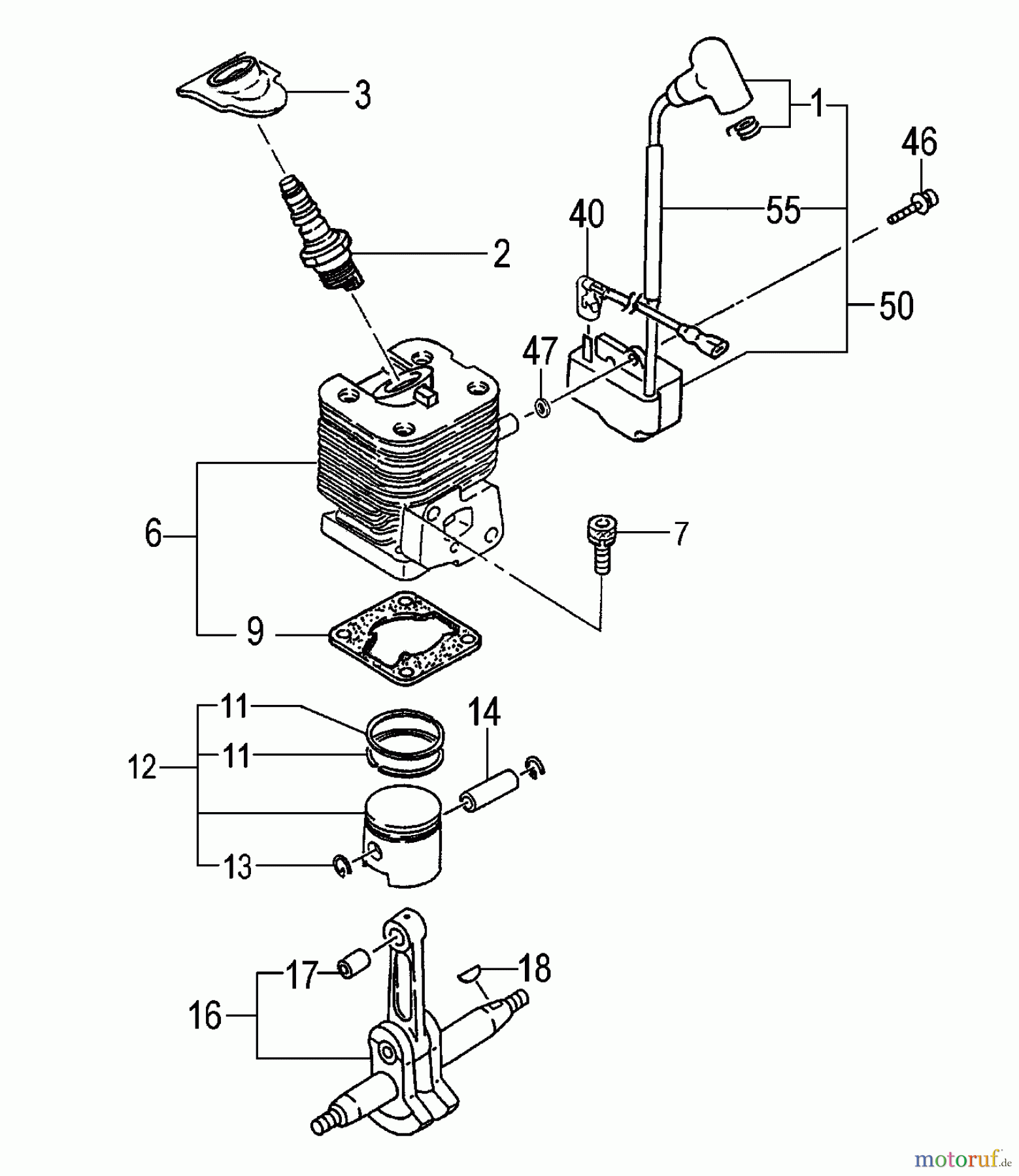 Tanaka Heckenscheeren HTD-2520PF - Tanaka Hedge Trimmer Cylinder, Piston, Crankshaft, Ignition