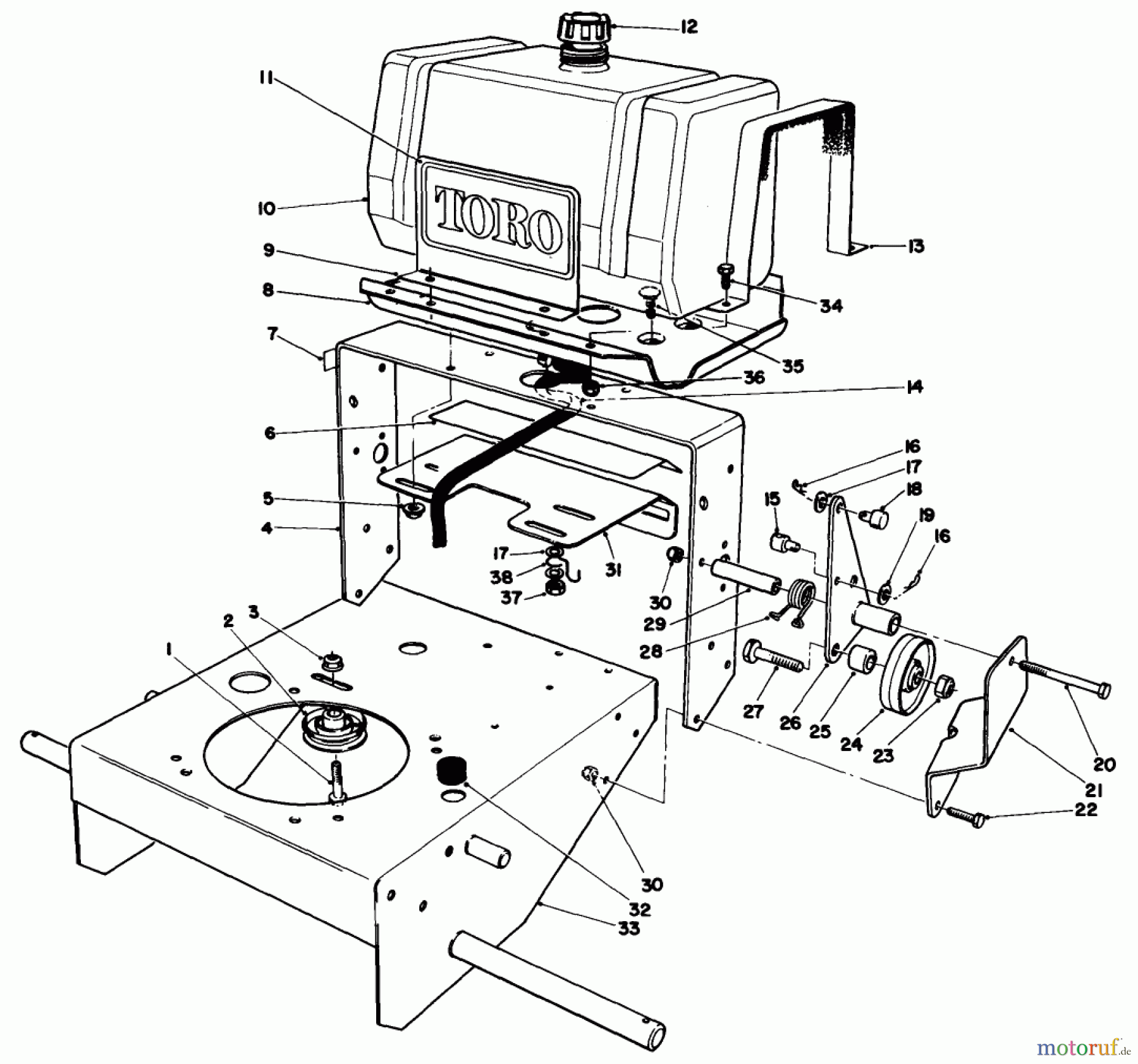 Toro Neu Mowers, Drive Unit Only 30103 - Toro Mid-Size Proline Gear Traction Unit, 12 hp, 1988 (8000001-8999999) FRAME ASSEMBLY