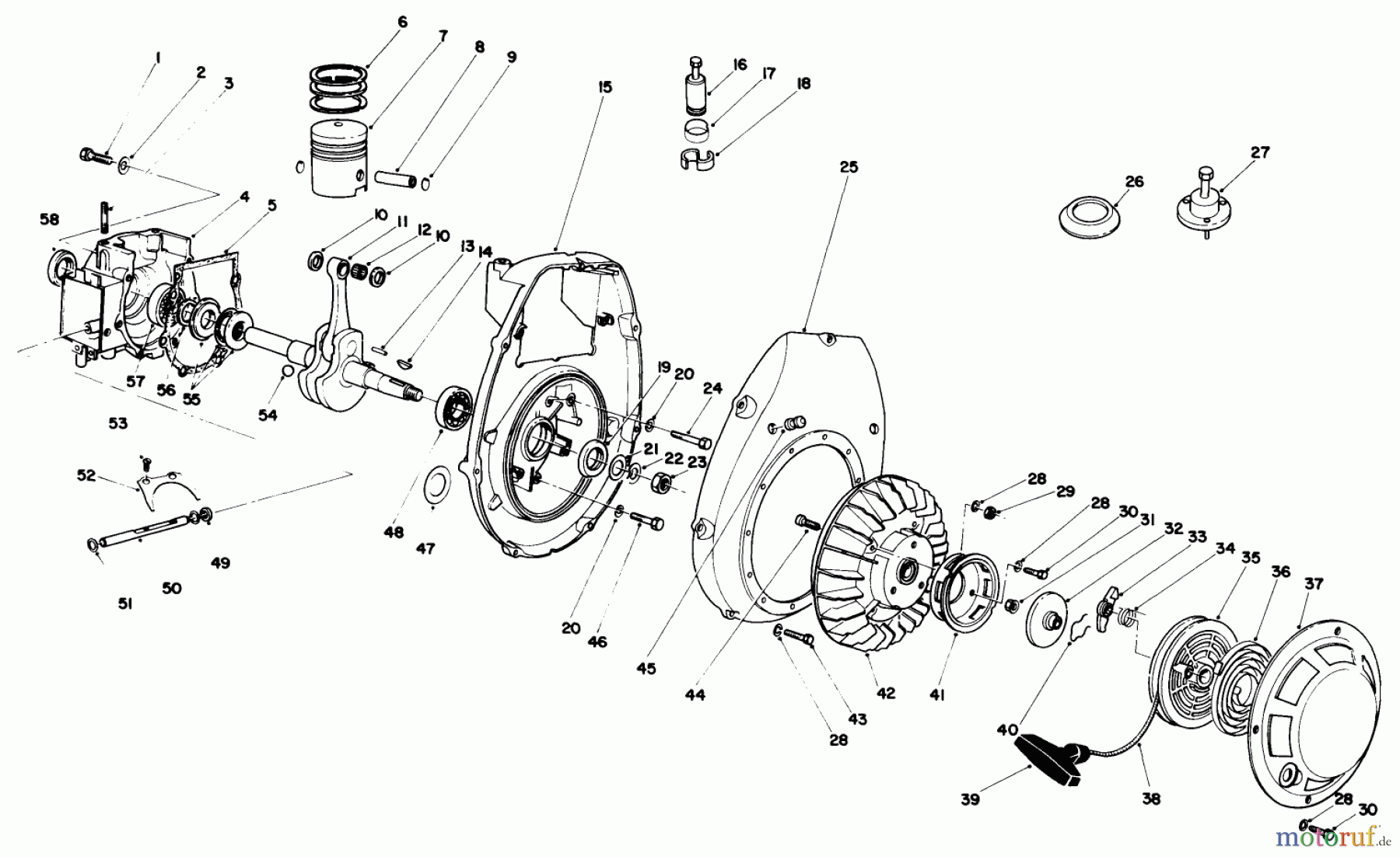  Toro Neu Mowers, Drive Unit Only 30113 - Toro Mid-Size Proline Gear Traction Unit, 8 hp, 1987 (7000001-7999999) CRANKCASE & FLYWHEEL ASSEMBLY