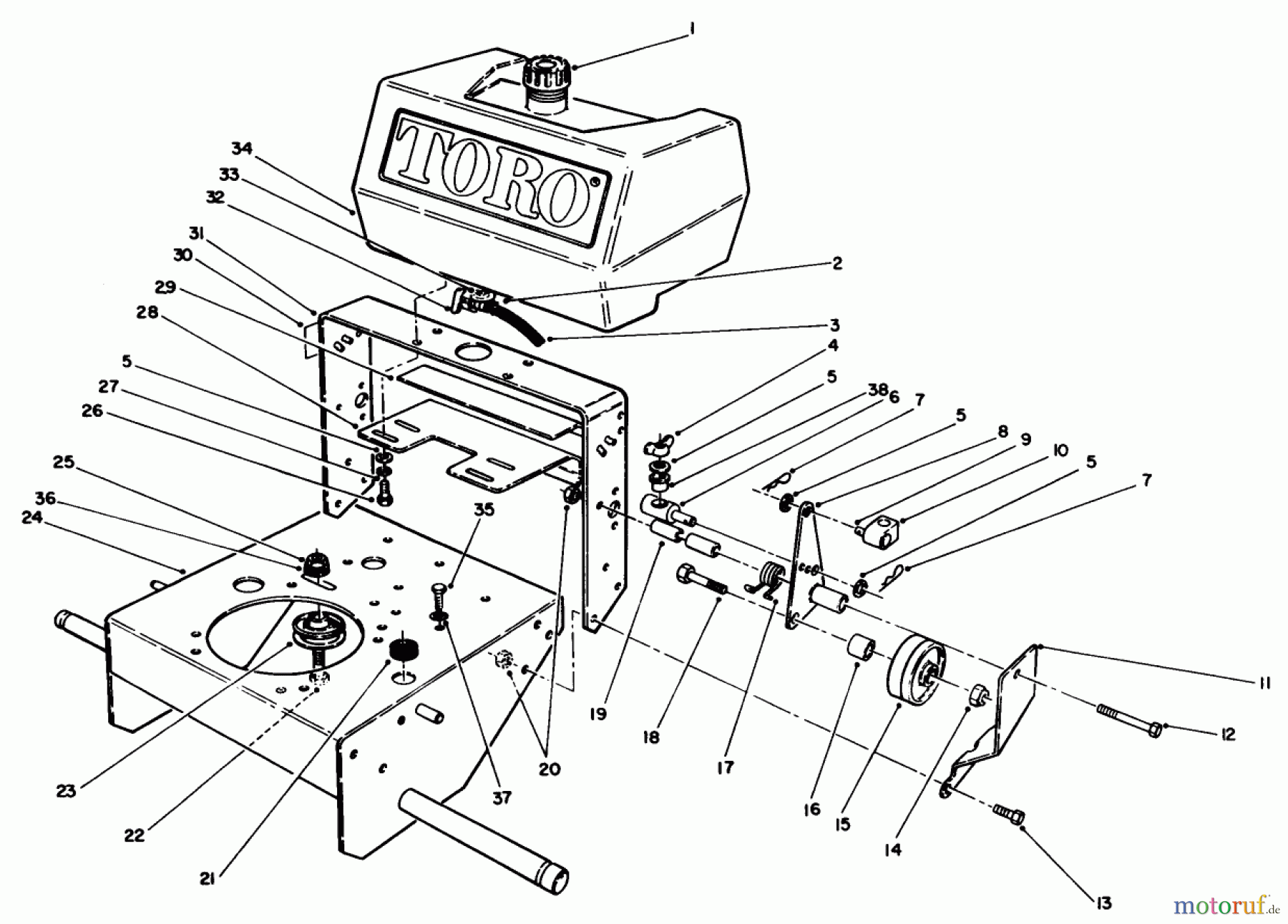  Toro Neu Mowers, Drive Unit Only 30114 - Toro Mid-Size Proline Gear Traction Unit, 14 hp, 1990 (0000001-0999999) FRAME ASSEMBLY