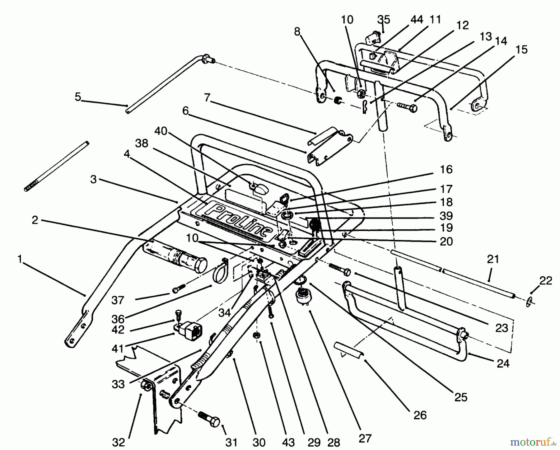  Toro Neu Mowers, Drive Unit Only 30166 - Toro Mid-Size Proline Gear Traction Unit, 12.5 hp, 1995 (590001-599999) HANDLE ASSEMBLY