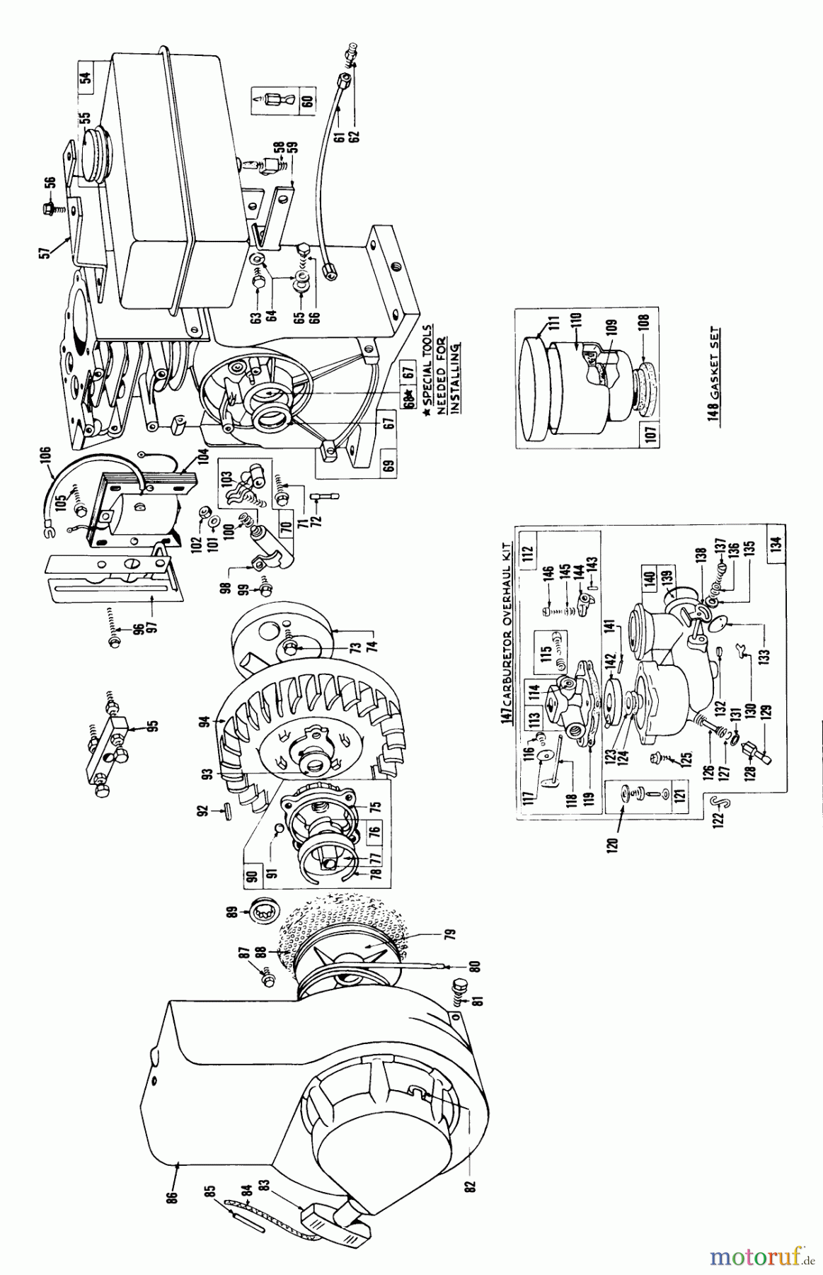  Toro Neu Mowers, Drive Unit Only 40113 - Toro Power Handle, 1968 (8000001-8999999) ENGINE. RECOIL START MODEL 81302 (PART 2)