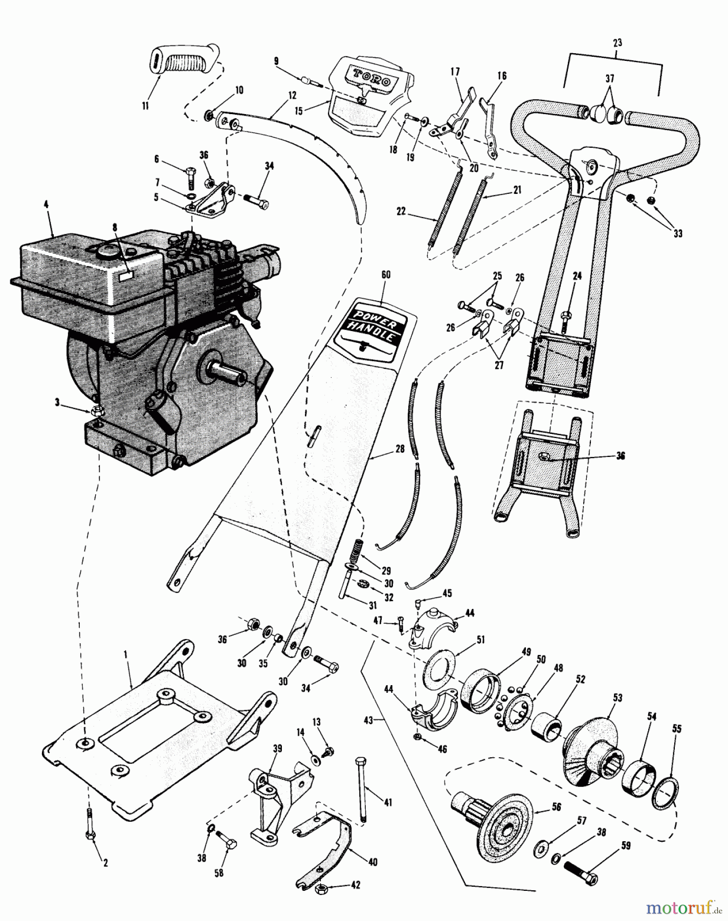 Toro Neu Mowers, Drive Unit Only 40113 - Toro Power Handle, 1968 (8000001-8999999) POWER HANDLE