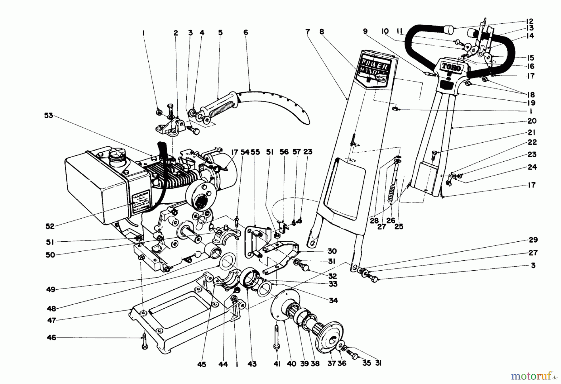  Toro Neu Mowers, Drive Unit Only 40114 - Toro Power Handle, 1973 (3000001-3999999) POWER HANDLE ASSEMBLY