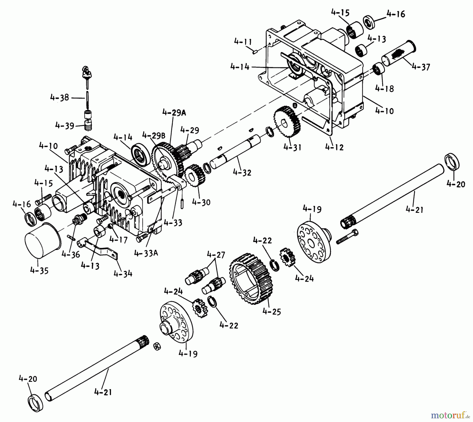  Toro Neu Mowers, Lawn & Garden Tractor Seite 1 1-0651 (D-160) - Toro D-160 Automatic Tractor, 1975 4.010 TRANSAXLE-COMPONENT PARTS (FIG. 4A)