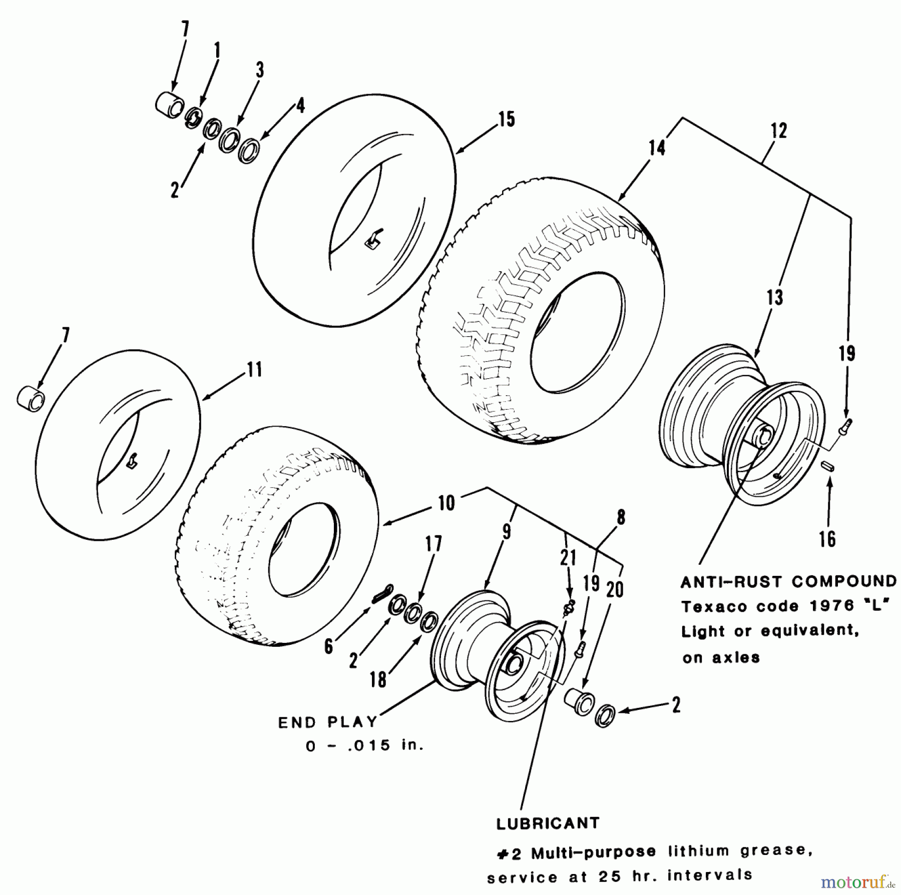  Toro Neu Mowers, Lawn & Garden Tractor Seite 1 12-16BE02 (B-165) - Toro B-165 Twin Automatic Tractor, 1984 WHEELS AND TIRES