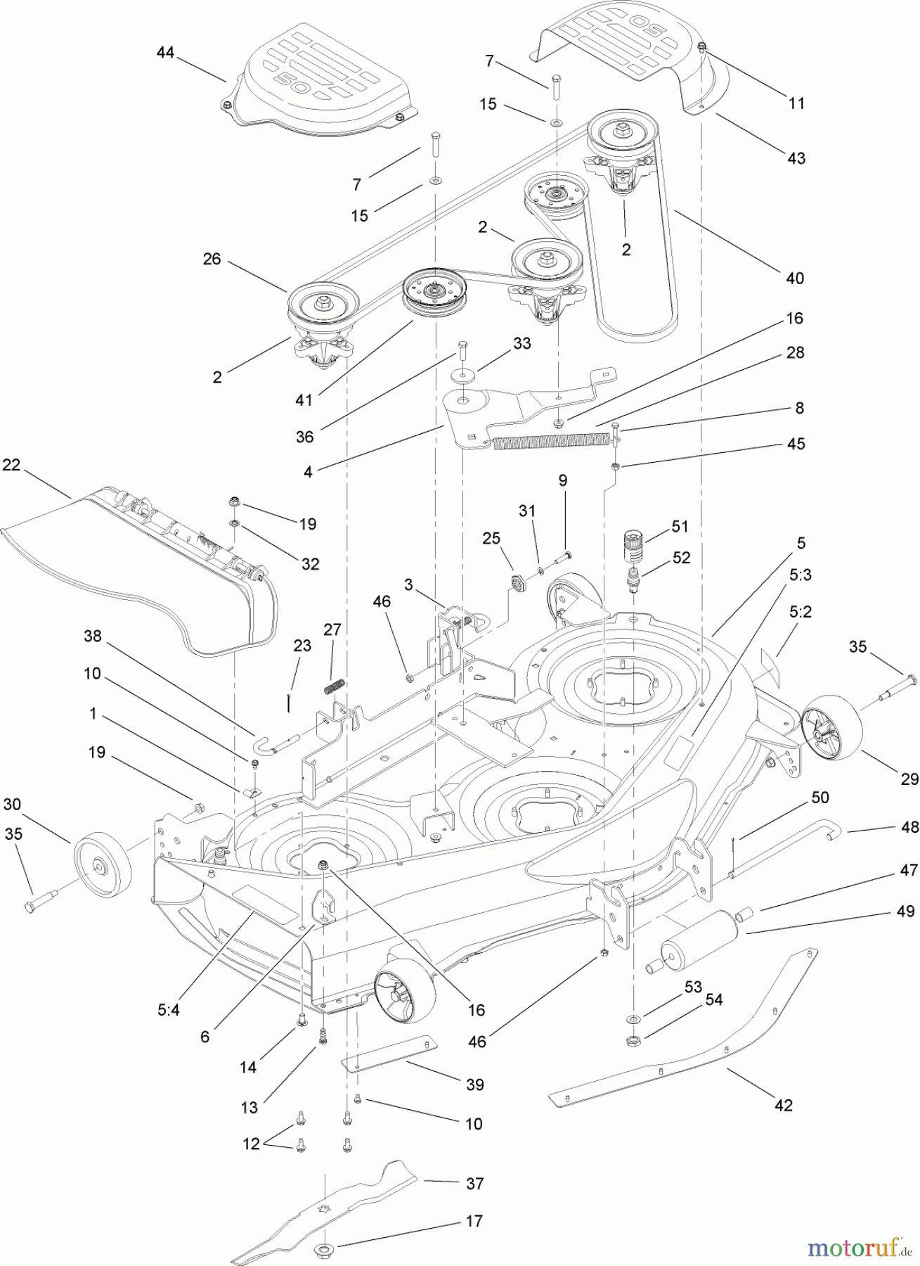  Toro Neu Mowers, Lawn & Garden Tractor Seite 1 13AP62RP544 (SL500) - Toro SL500 Super Lawn Tractor, 2007 (1B157H20701-) DECK ASSEMBLY