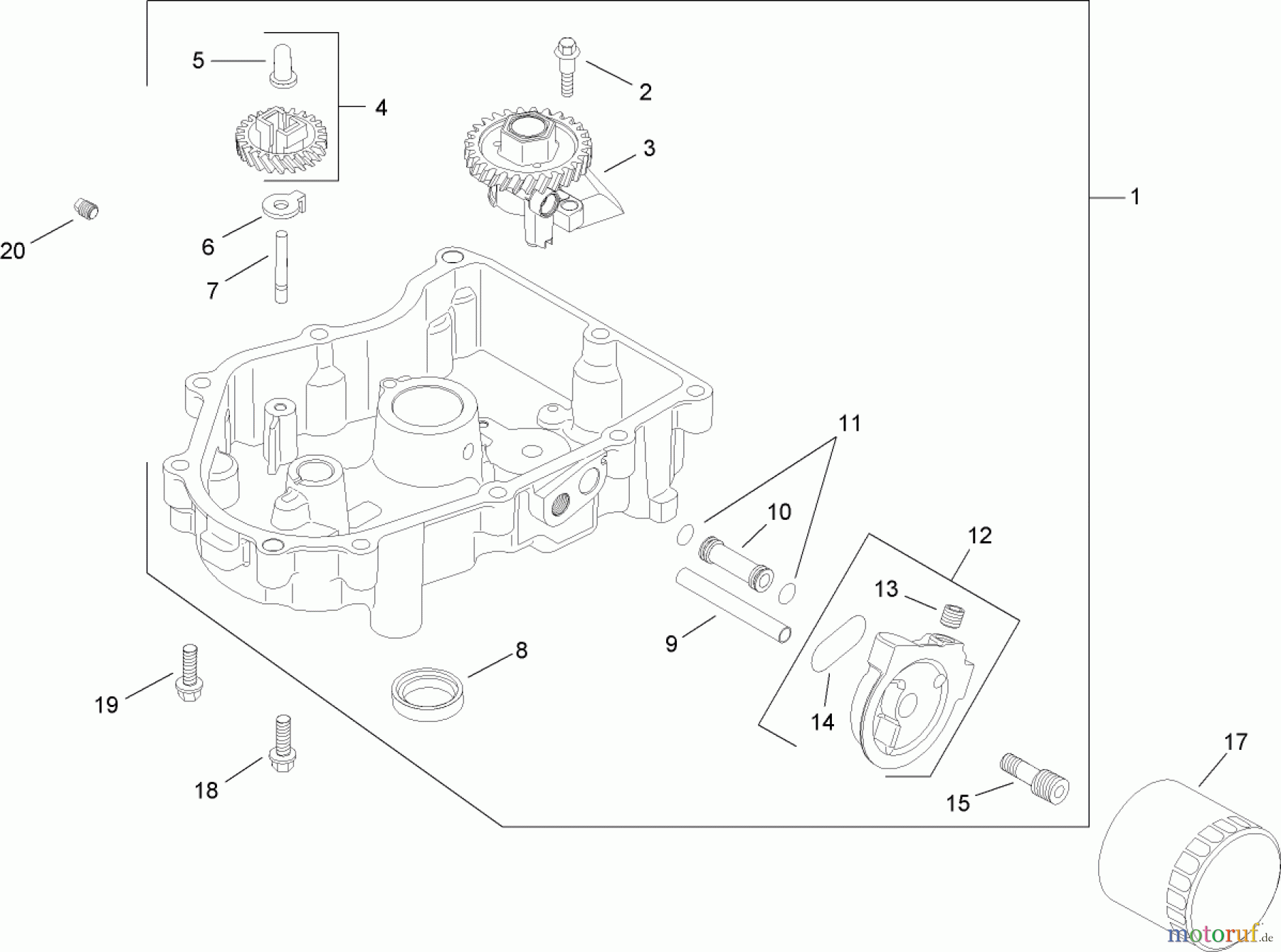 Toro Neu Mowers, Lawn & Garden Tractor Seite 1 14AQ81RP744 (GT2200) - Toro GT2200 Garden Tractor, 2006 (1A136H30000-) OIL PAN AND LUBRICATION ASSEMBLY KOHLER SV730-0018