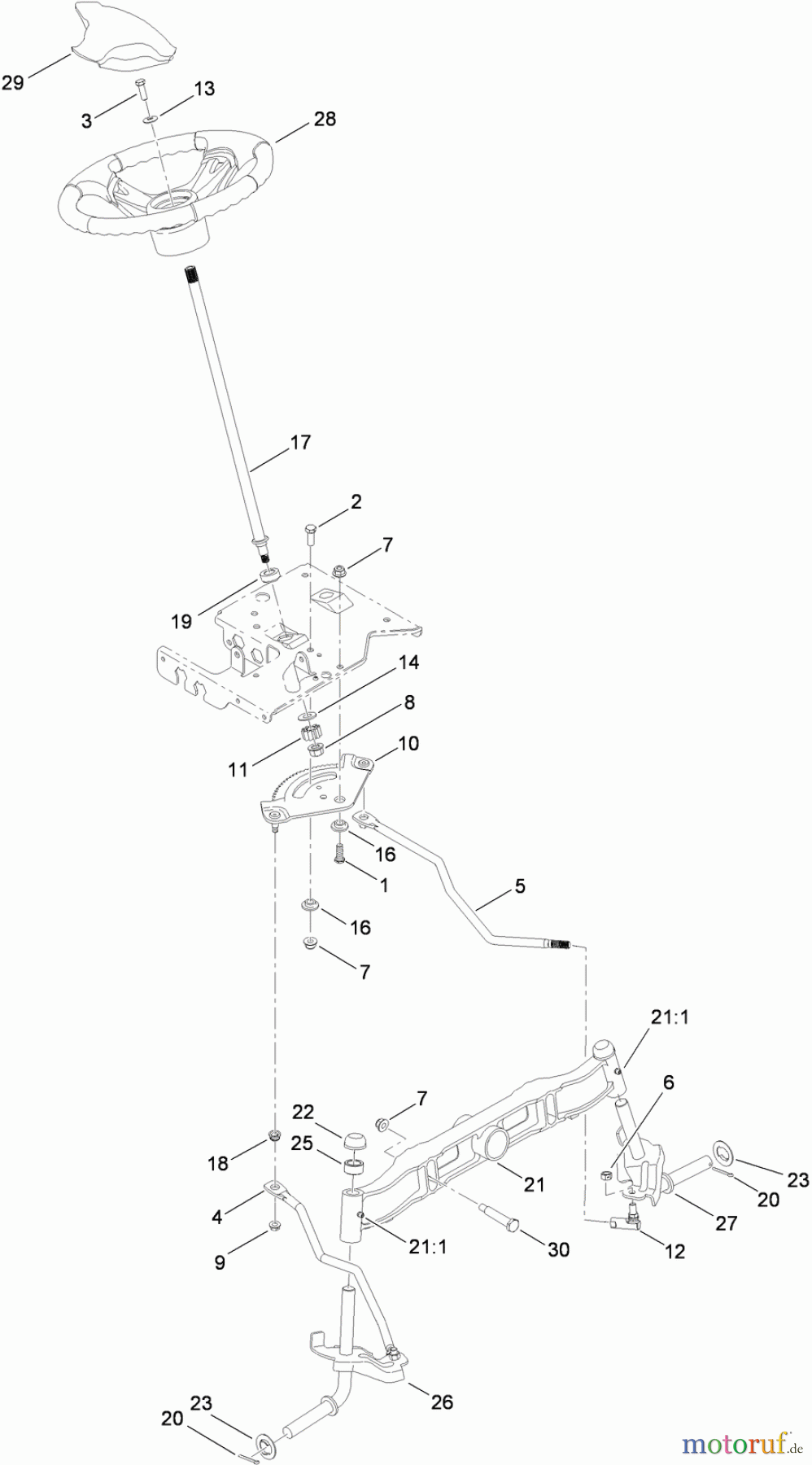  Toro Neu Mowers, Lawn & Garden Tractor Seite 1 14AQ81RP848 (GT2200) - Toro GT2200 Garden Tractor, 2009 (1-1) STEERING AND FRONT AXLE ASSEMBLY