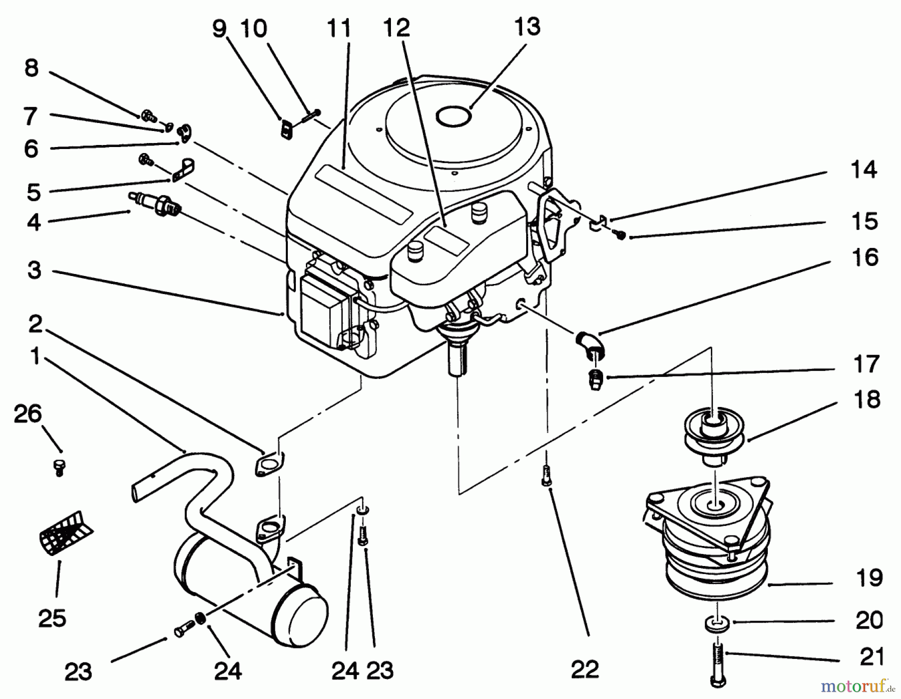 Toro Neu Mowers, Lawn & Garden Tractor Seite 1 22-14OE02 (244-H) - Toro 244-H Yard Tractor, 1992 (2000001-2999999) ENGINE AND CLUTCH