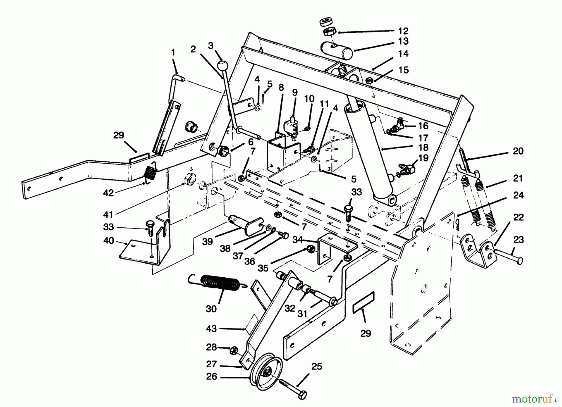  Toro Neu Mowers, Lawn & Garden Tractor Seite 1 30610 (120) - Toro Proline 120, 1995 (591300-599999) PARKING BRAKE & LIFT FRAME ASSEMBLY